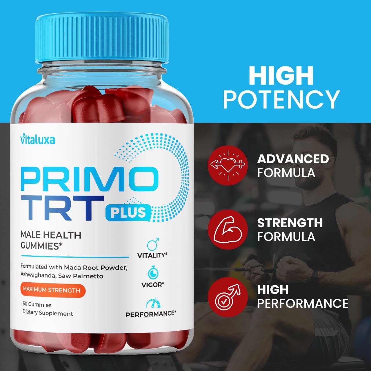 (2 Pack) Primo TRT Gummies, Primo TRT Advanced Performance Blend Supplement, PrimoTRT Try Prime Gomitas Maximum Strength for Males Support for Overall Health Wellness All Natural Ingredients (120 Ct) - TrustMedUSA