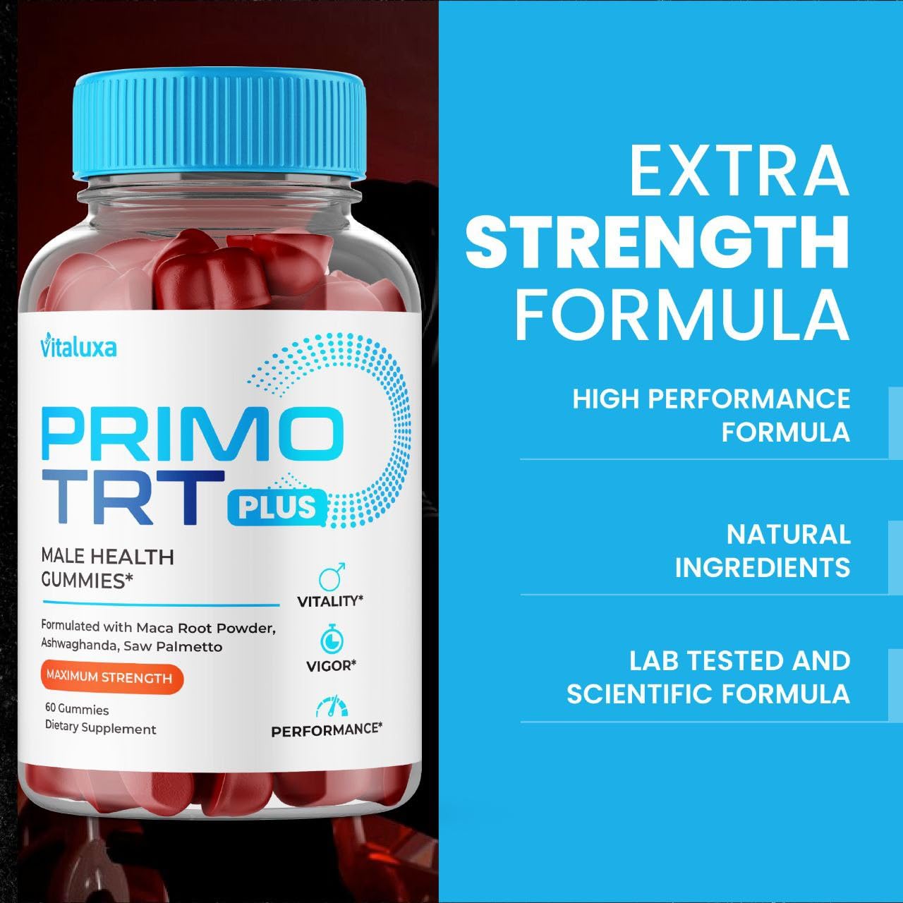 (2 Pack) Primo TRT Gummies, Primo TRT Advanced Performance Blend Supplement, PrimoTRT Try Prime Gomitas Maximum Strength for Males Support for Overall Health Wellness All Natural Ingredients (120 Ct) - TrustMedUSA