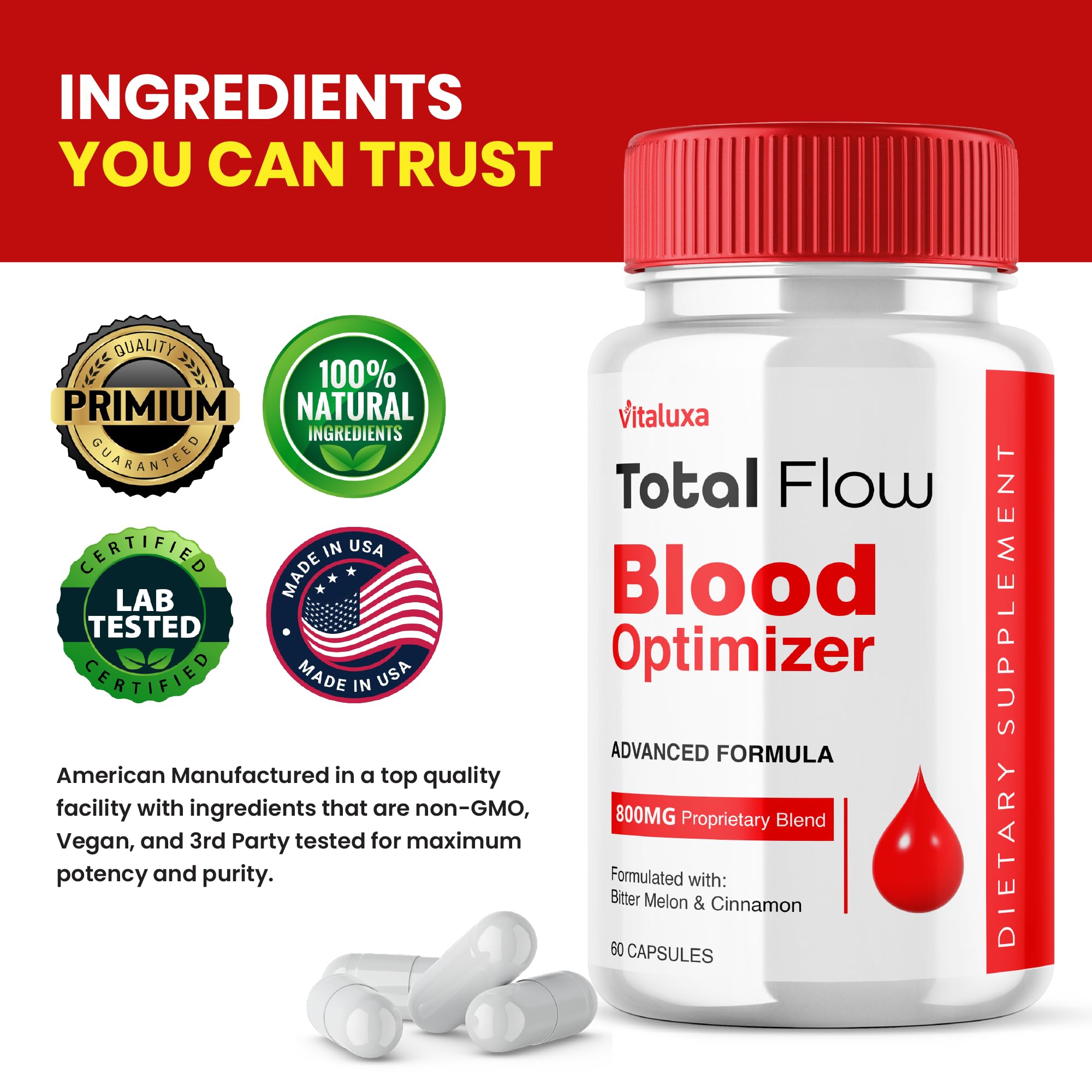 (2 Pack) Total Flow Blood Balance, TotalFlow Blood Support Capsules Supplement Advanced Formula All Natural Optimizer Maximum Strength Daily Health Wellness, TotalFlo Premium Blend Pills (120 Ct) - TrustMedUSA