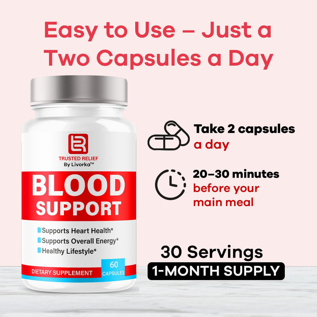 (2 Pack) Trusted Relief Blood Support Capsules - Official TrustedRelief Blood Support Vitamin Pills, Natural Trusted Relief Advanced Premium Formula Wellness & Overal Health, 120 Capsules For 2 Months - TrustMedUSA