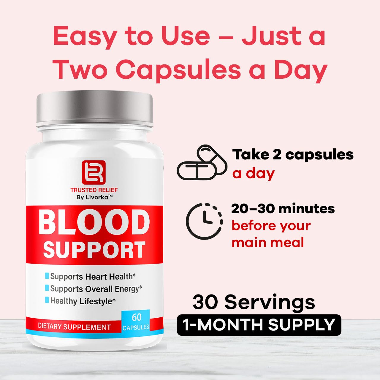 (2 Pack) Trusted Relief Blood Support Capsules - Official TrustedRelief Blood Support Vitamin Pills, Natural Trusted Relief Advanced Premium Formula Wellness & Overal Health, 120 Capsules For 2 Months - TrustMedUSA