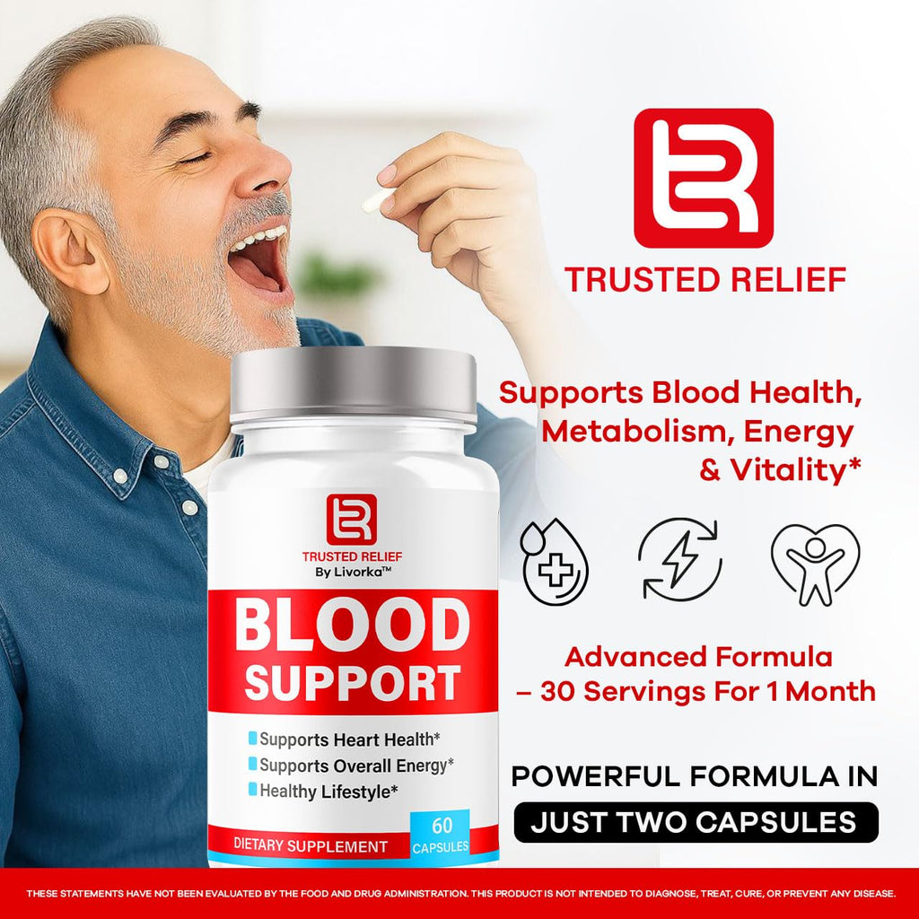(2 Pack) Trusted Relief Blood Support Capsules - Official TrustedRelief Blood Support Vitamin Pills, Natural Trusted Relief Advanced Premium Formula Wellness & Overal Health, 120 Capsules For 2 Months - TrustMedUSA