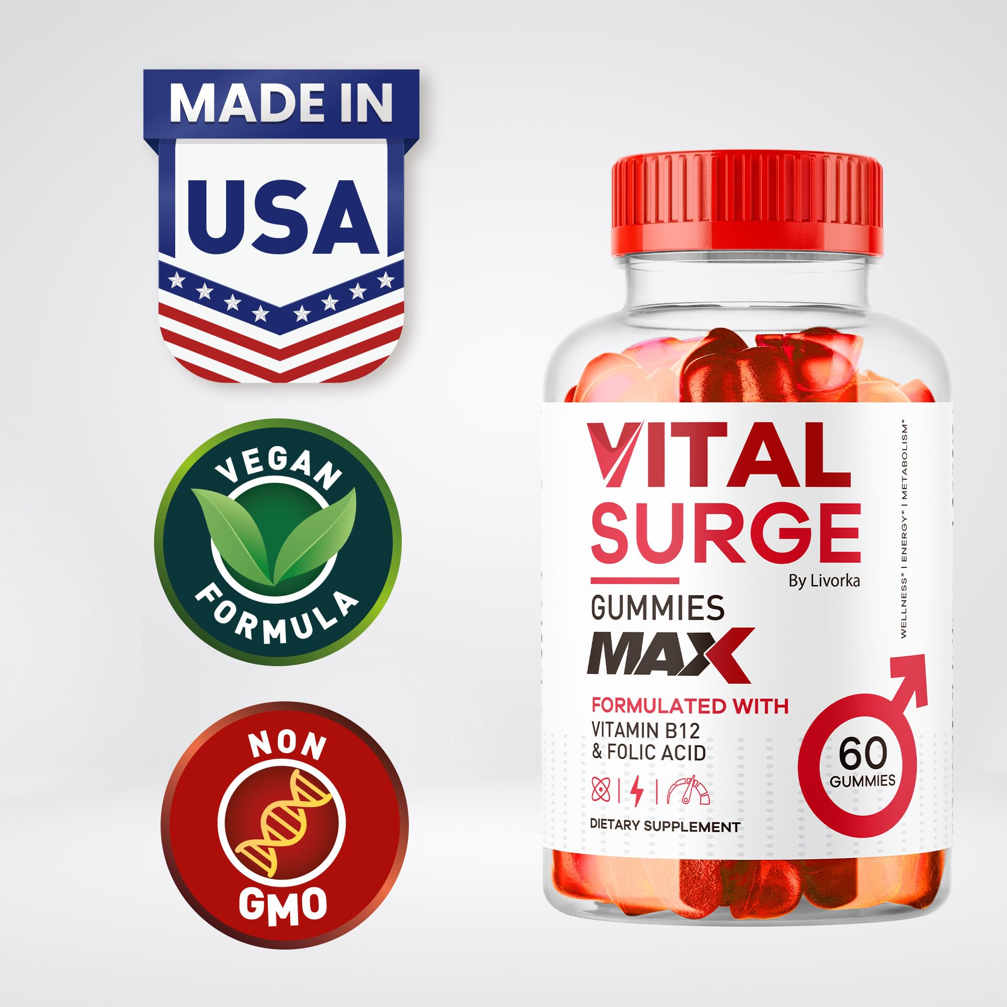 (2 Pack) Vital Surge - Vital Surge for Men, Max Maximum Strength 1050 MG, VitalSurge Supplement Support Gummy Advanced Formula, Premium Vitamin Gomitas (120 Gummies) - TrustMedUSA