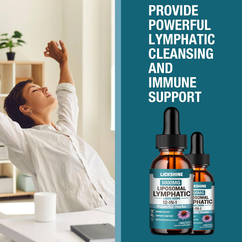 2 Packs 3000MG Liposomal Lymphatic Drainage Drops, 12 in 1 Organic Lymphatic Drainage Supplements with ElderBerry, Burdock Root, Cleavers Herb & Echinacea, Lymphatic Cleanse Immune Support, 4 Fl oz - Maple Wellness Supplements