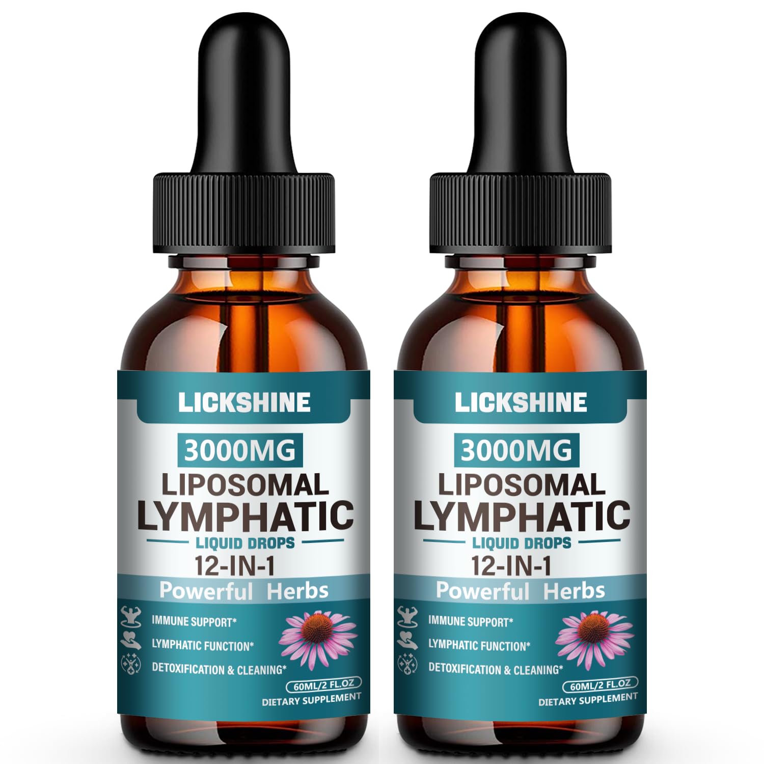 2 Packs 3000MG Liposomal Lymphatic Drainage Drops, 12 in 1 Organic Lymphatic Drainage Supplements with ElderBerry, Burdock Root, Cleavers Herb & Echinacea, Lymphatic Cleanse Immune Support, 4 Fl oz - Maple Wellness Supplements