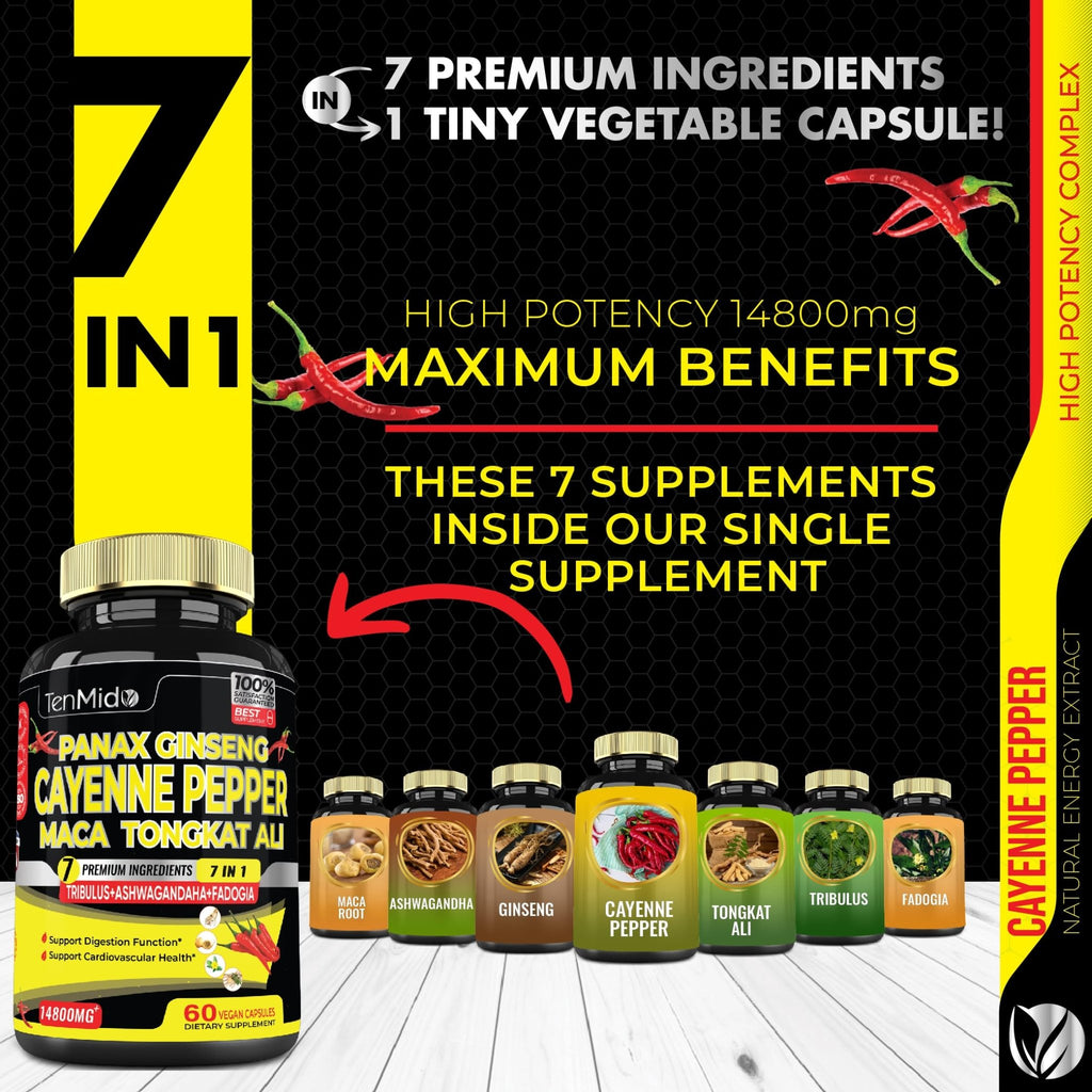 2 Packs 60 Caps 14800mg - Cayenne Pepper Supplements Extract Capsules - Tongkat Ali - TrustMedUSA