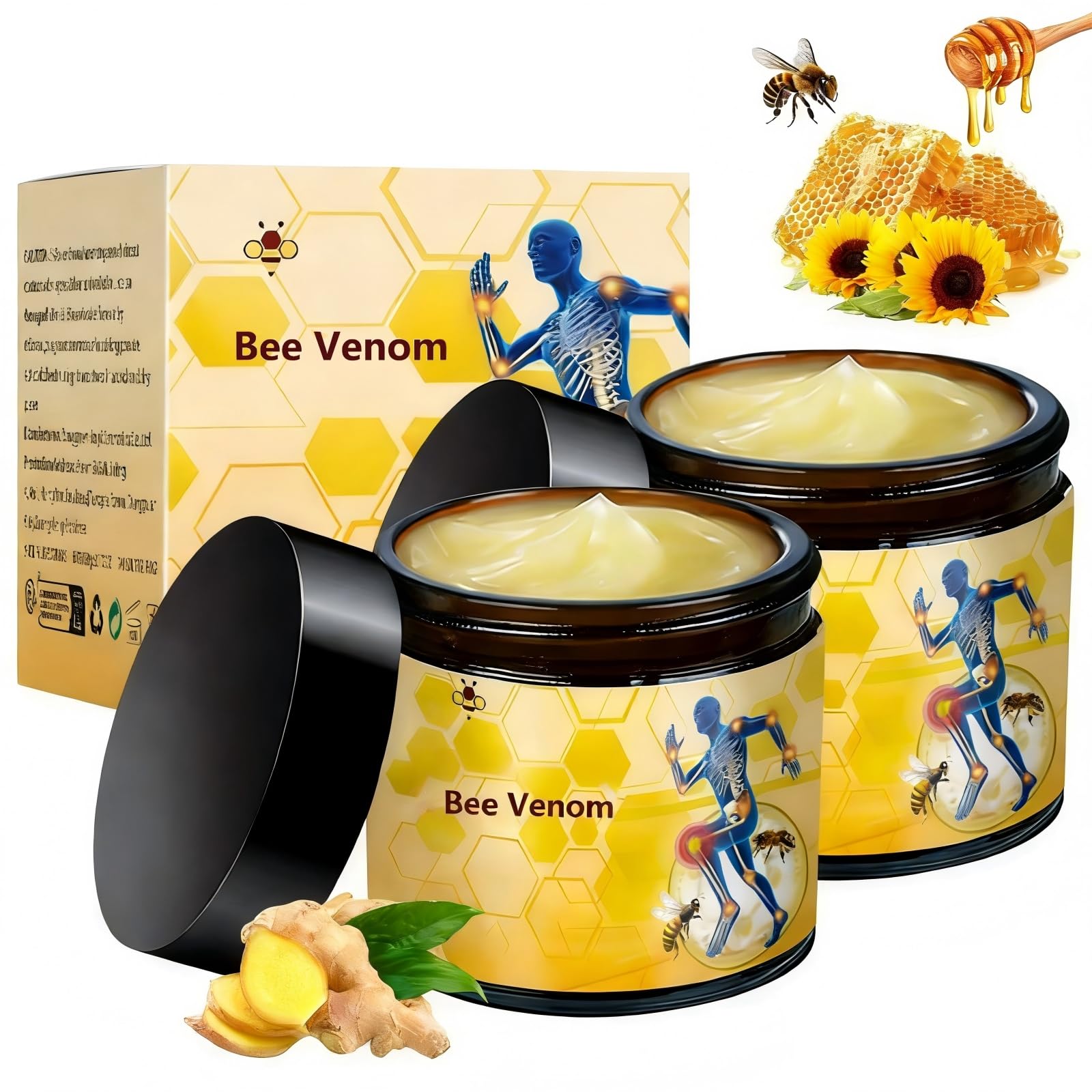 2 Pcs Bee Venom Cream, Professional Bee Venom Cream, Natural Joint Gel, for Neck,Waist,Back Hand Feet and Leg - TrustMedUSA