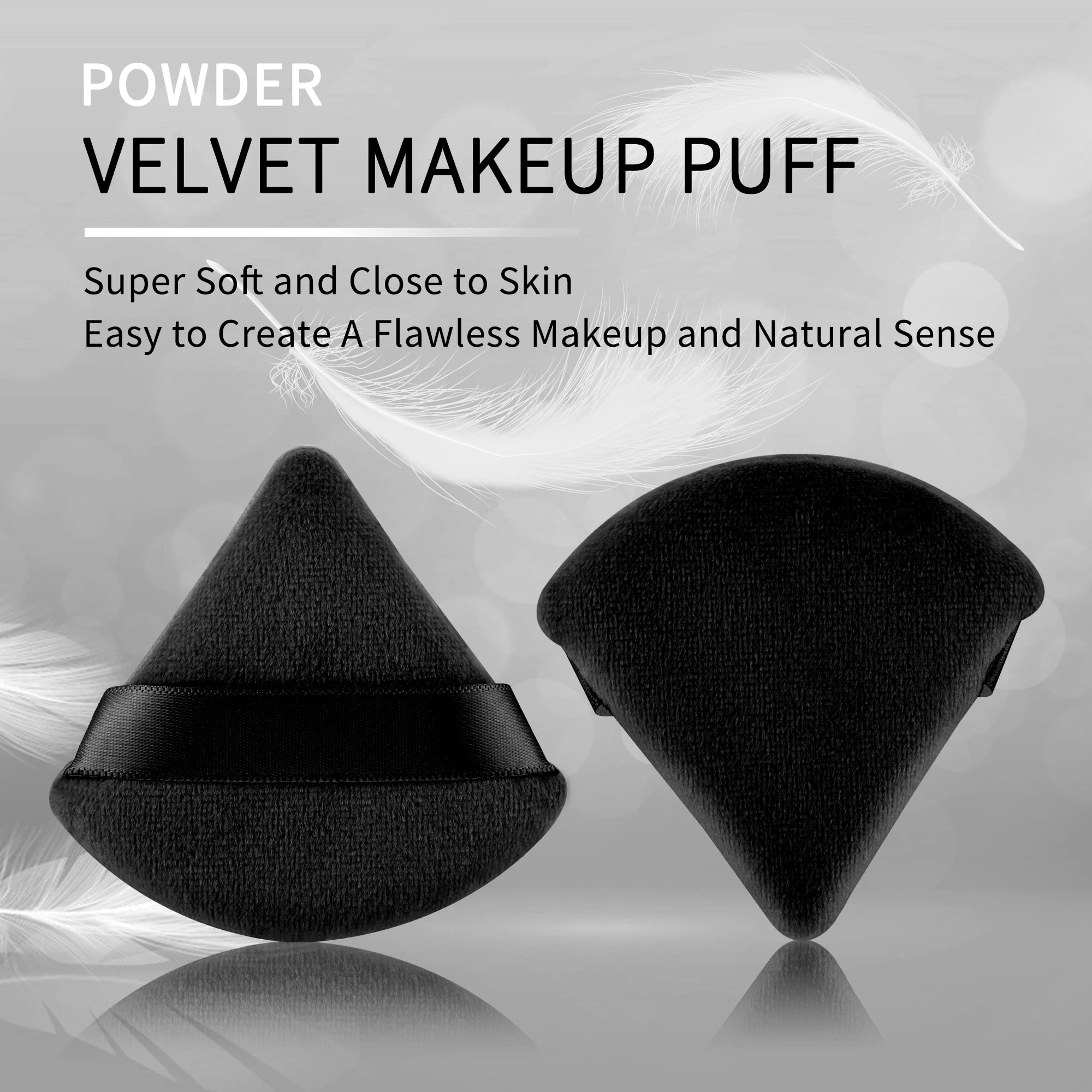 2 Pcs EVAOUXIU Triangle Powder Puff for Face Powder, Soft Plush Setting Makeup Puff, Velour Cosmetic Foundation Blender Sponge Beauty Makeup Tools (Black) - TrustMedUSA