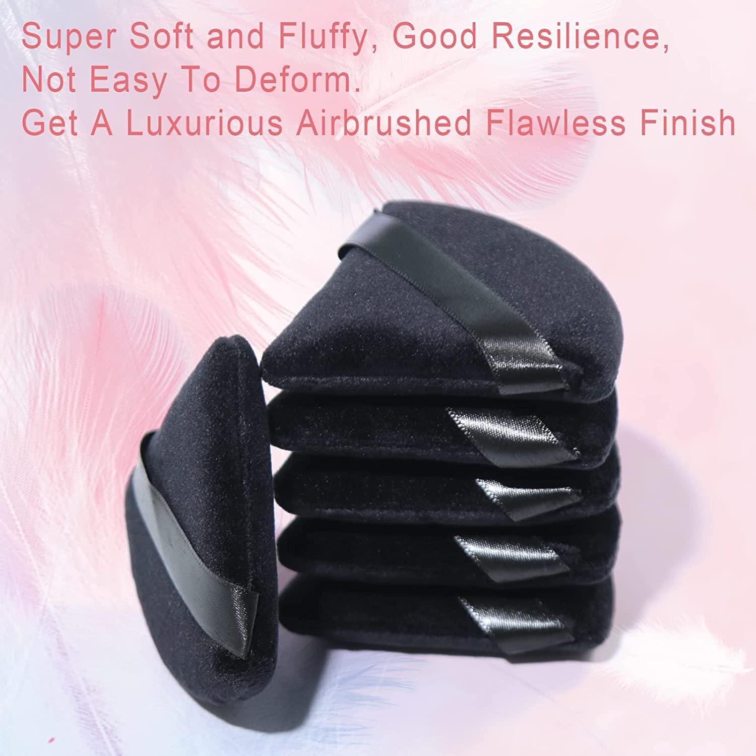 2 Pcs EVAOUXIU Triangle Powder Puff for Face Powder, Soft Plush Setting Makeup Puff, Velour Cosmetic Foundation Blender Sponge Beauty Makeup Tools (Black) - TrustMedUSA