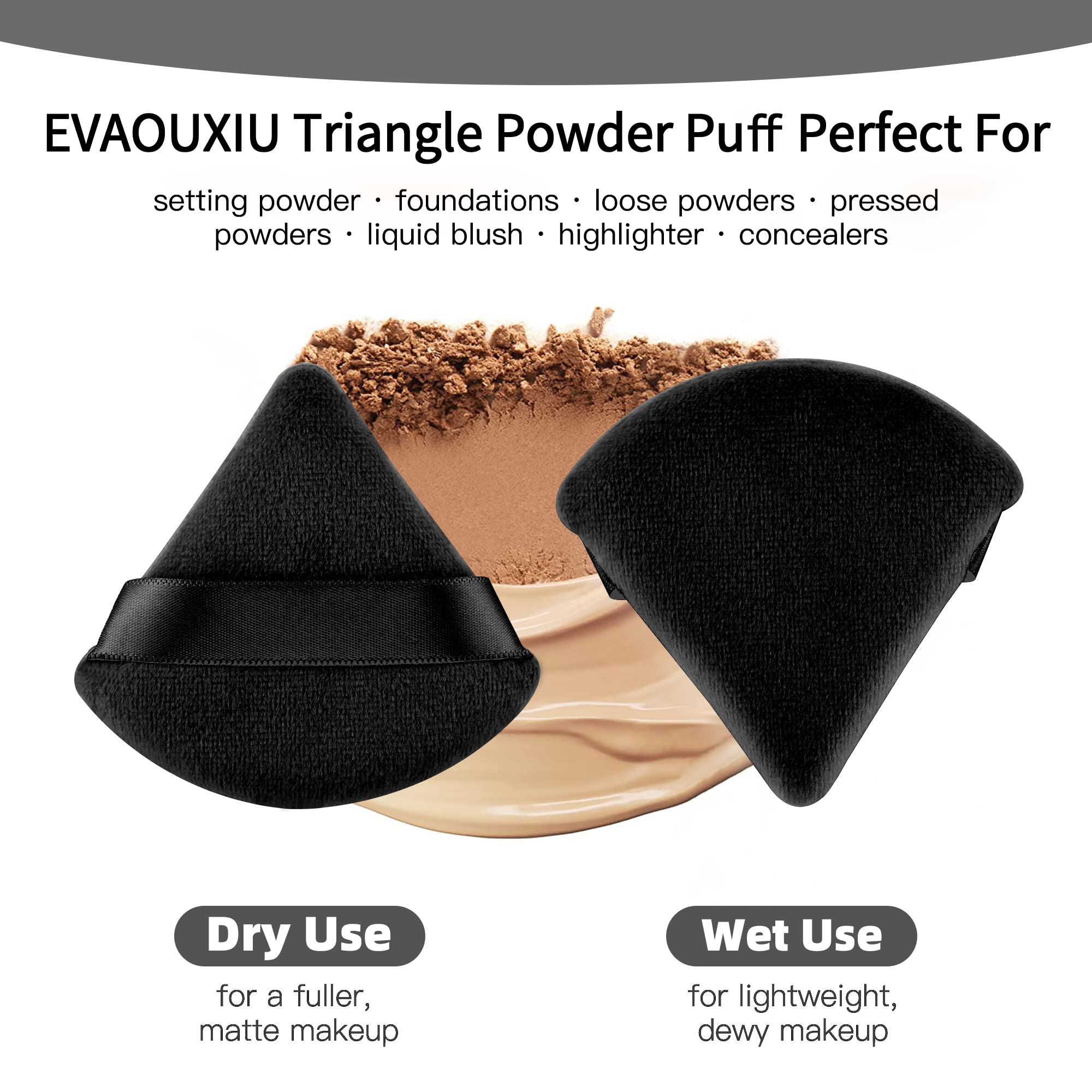 2 Pcs EVAOUXIU Triangle Powder Puff for Face Powder, Soft Plush Setting Makeup Puff, Velour Cosmetic Foundation Blender Sponge Beauty Makeup Tools (Black) - TrustMedUSA