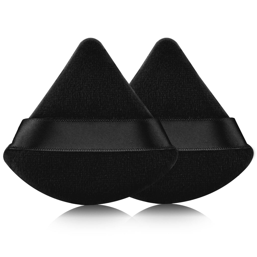 2 Pcs EVAOUXIU Triangle Powder Puff for Face Powder, Soft Plush Setting Makeup Puff, Velour Cosmetic Foundation Blender Sponge Beauty Makeup Tools (Black) - TrustMedUSA