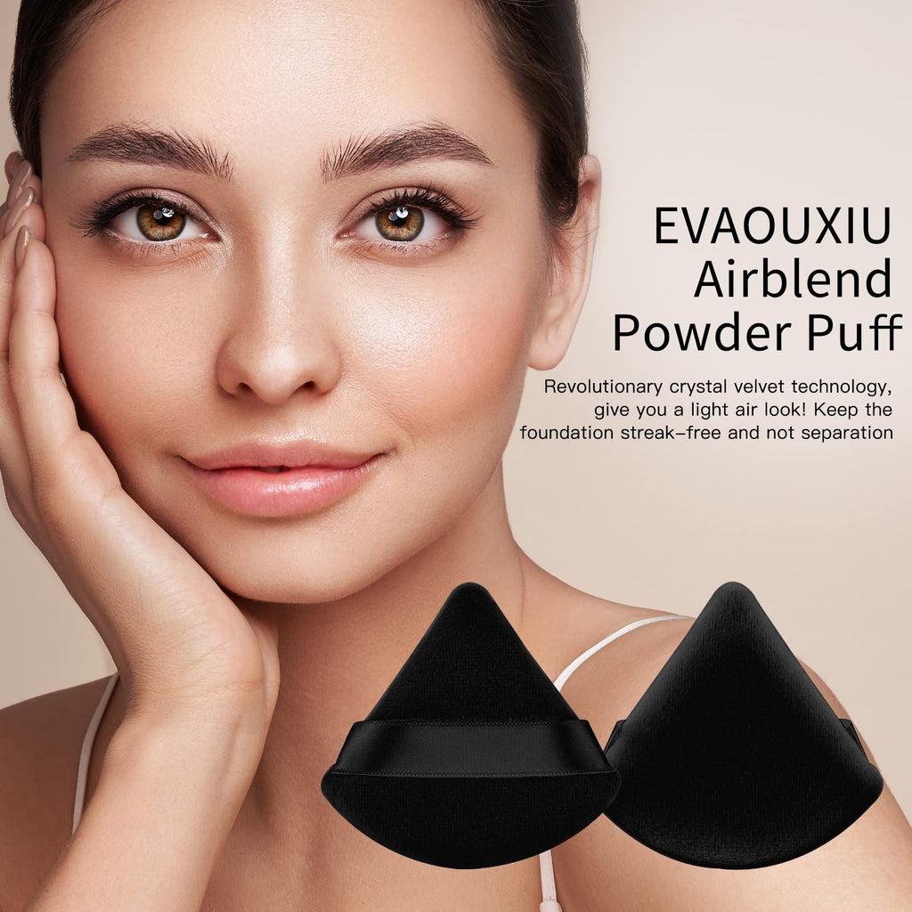 2 Pcs EVAOUXIU Triangle Powder Puff for Face Powder, Soft Plush Setting Makeup Puff, Velour Cosmetic Foundation Blender Sponge Beauty Makeup Tools (Black) - TrustMedUSA