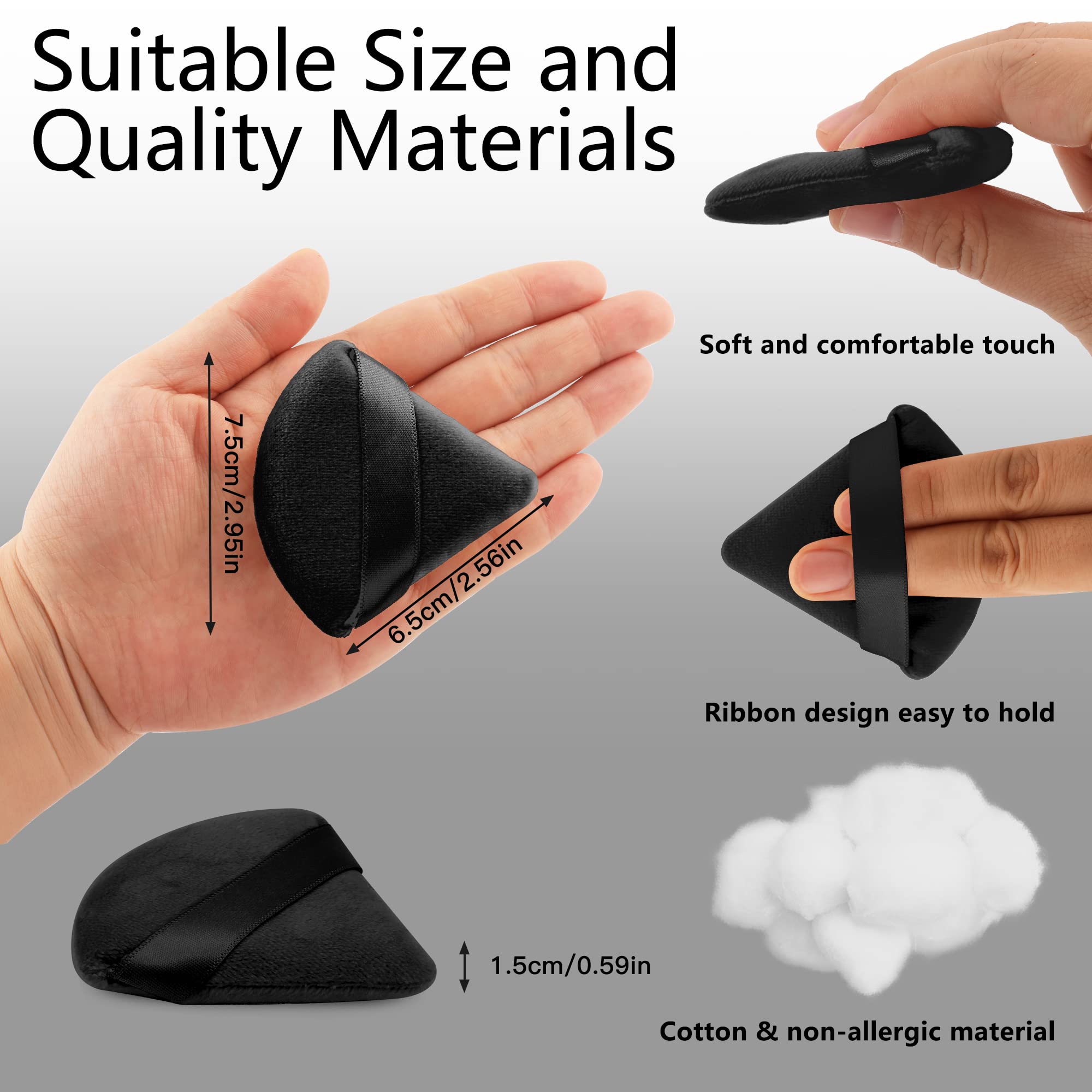 2 Pcs EVAOUXIU Triangle Powder Puff for Face Powder, Soft Plush Setting Makeup Puff, Velour Cosmetic Foundation Blender Sponge Beauty Makeup Tools (Black) - TrustMedUSA
