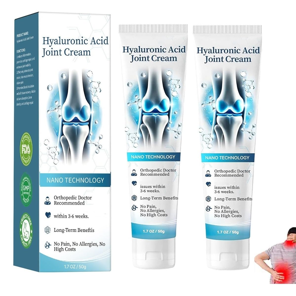 2 PCS Hyaluronic Acid Joint R-epair Gel, Soothing Massage Gel, Quickly Relieve Joint discomfort for Back, Neck, Kne, Soothing Relief for Dry, Cracked Skin Joint Activities Throughout The Body - TrustMedUSA