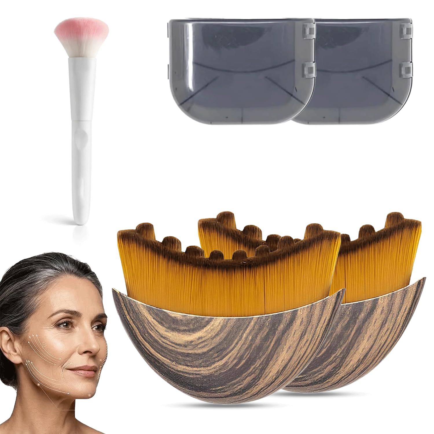 2 pcs Lymphatic Contour Face Brush with Cosmetic Mask Brush, Lymphatic Drainage Massager for Sculpting & Puffiness Reduction, Soft Bristle Face Contour Lymphatic for Skin Precisely and Relieve Fatigue - Maple Wellness Supplements