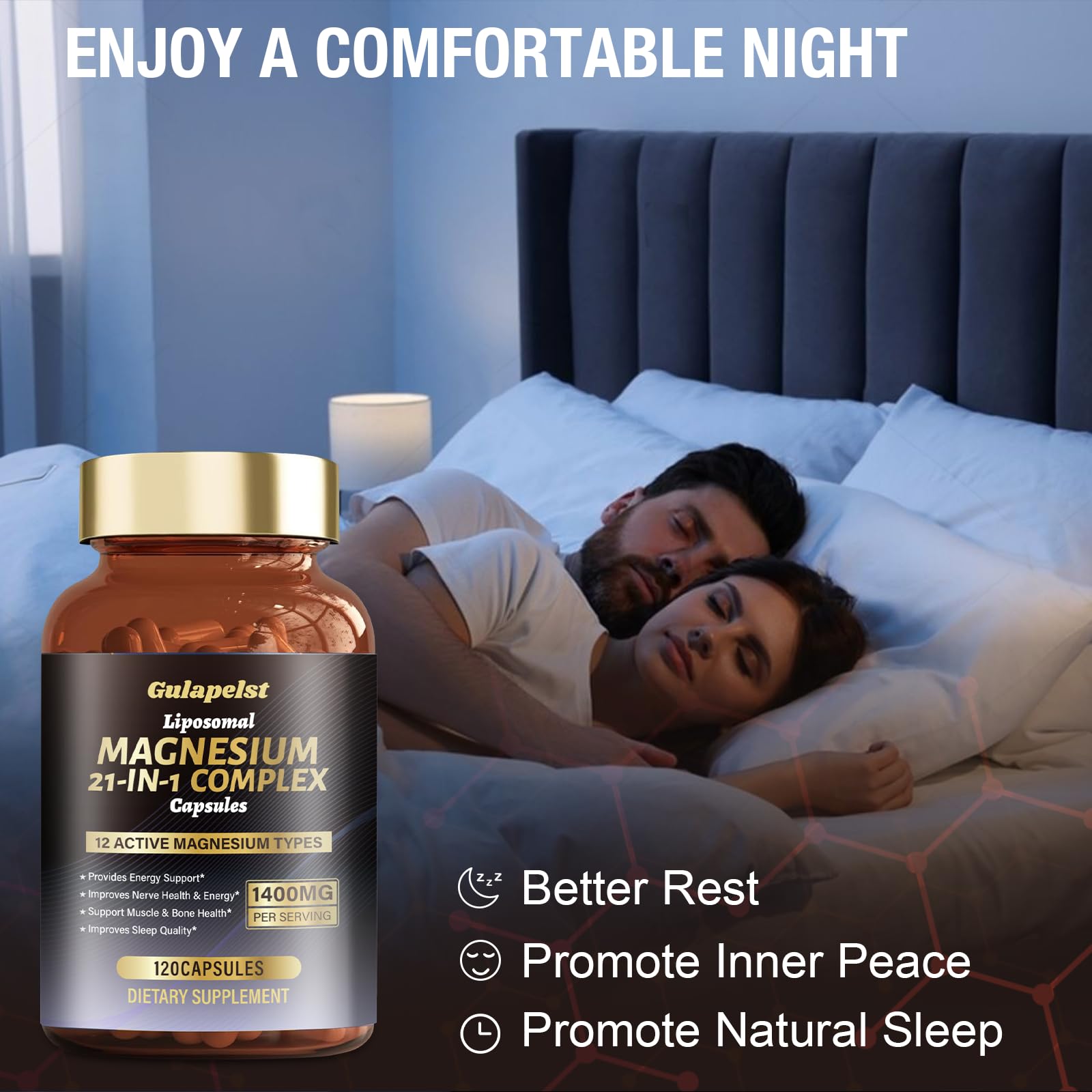 21 in 1 Liposomal 1400mg Magnesium Complex (Citrate, Glycinate, Malate etc) Capsule - 12 Active Types Magnesium with Vitamin D3, B6, B12, C, Ashwagandha & CoQ10 for Women & Men - TrustMedUSA