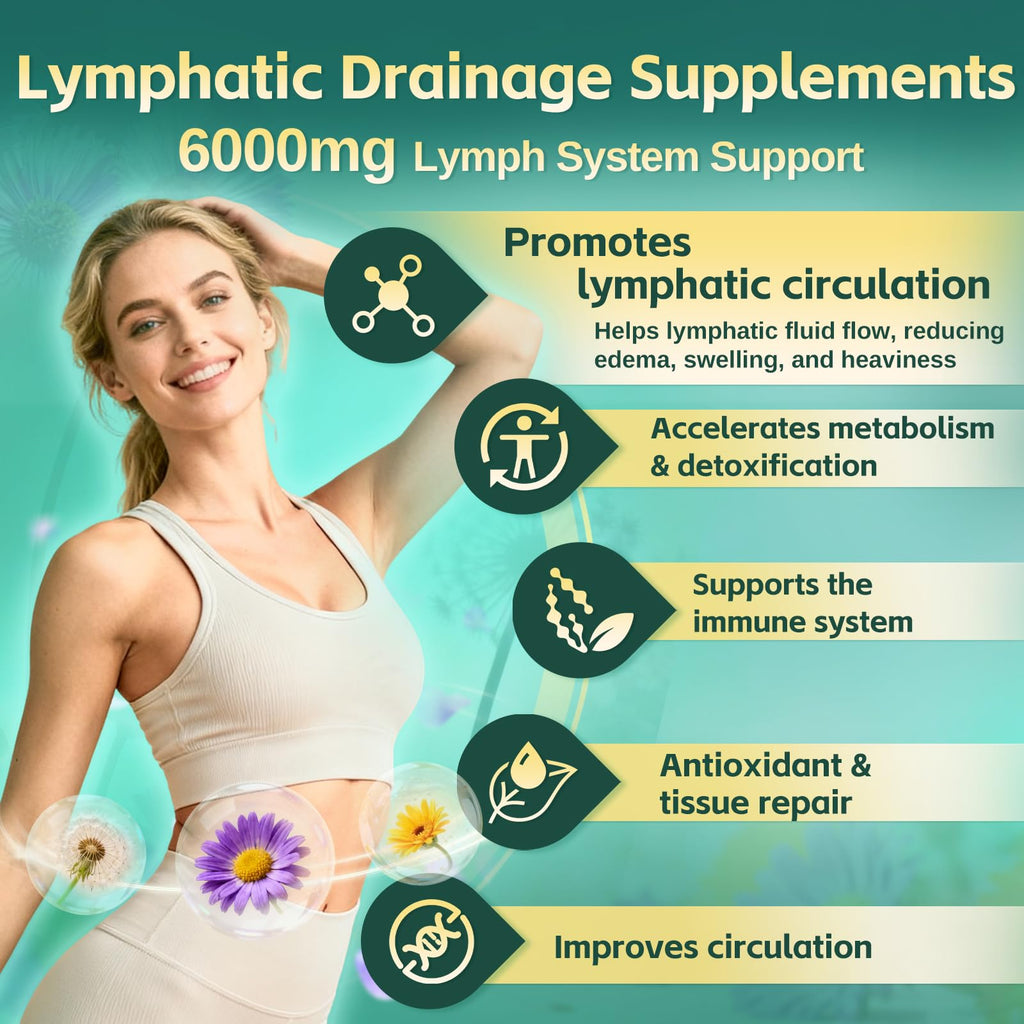 21-in-1 Liposomal Lymphatic Drainage Supplements, 100 Day Supply, 6000mg Lymph System Support for Women & Men with Echinacea, Dandelion, Burdock, Bromelain, Calendula, Turmeric & More, 300 Softgels - Maple Wellness Supplements