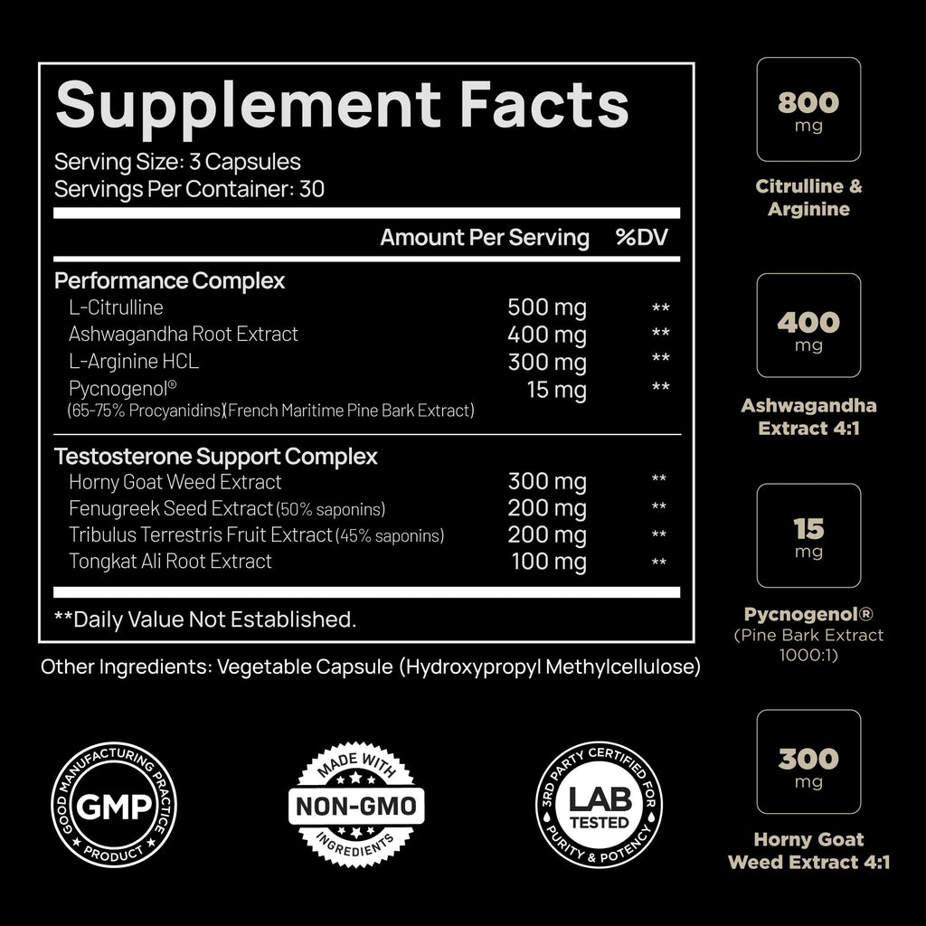 21,800mg Testosterone Booster for Men 8X Strength w. Ashwagandha, Tongkat Ali, Pycnogenol, Tribulus - Total T Male Enhancing Test Booster + Muscle Builder Workout Testosterone Supplement for Men - TrustMedUSA