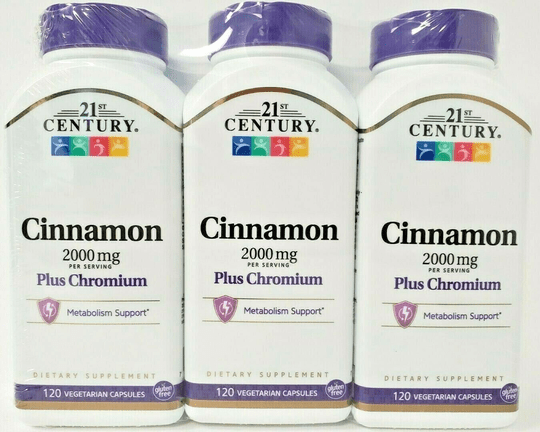 21st Century Cinnamon 2000mg Plus Chromium 120ct Caps- 3 Pack - Maple Wellness Supplements