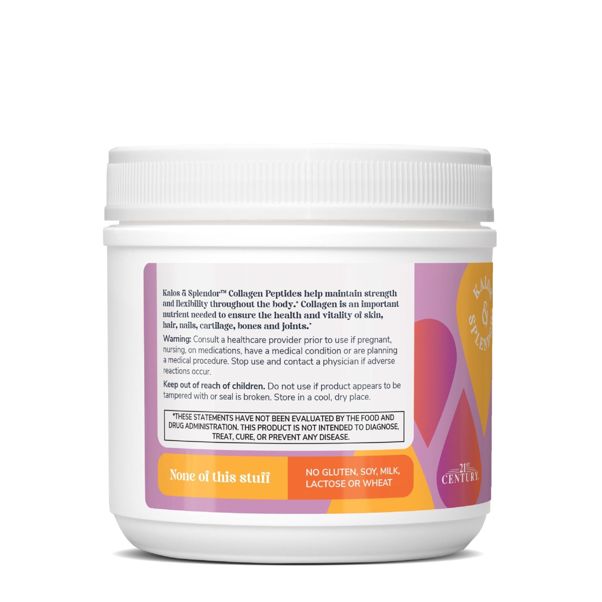 21st Century Kalos & Splendor Collagen Peptides Powder, Grass Fed & Pasture Raised Type I & III Bovine Collagen, 20g Collagen Peptides + 18g Protein Per Scoop, Unflavored, 10.6 OZ - Maple Wellness Supplements