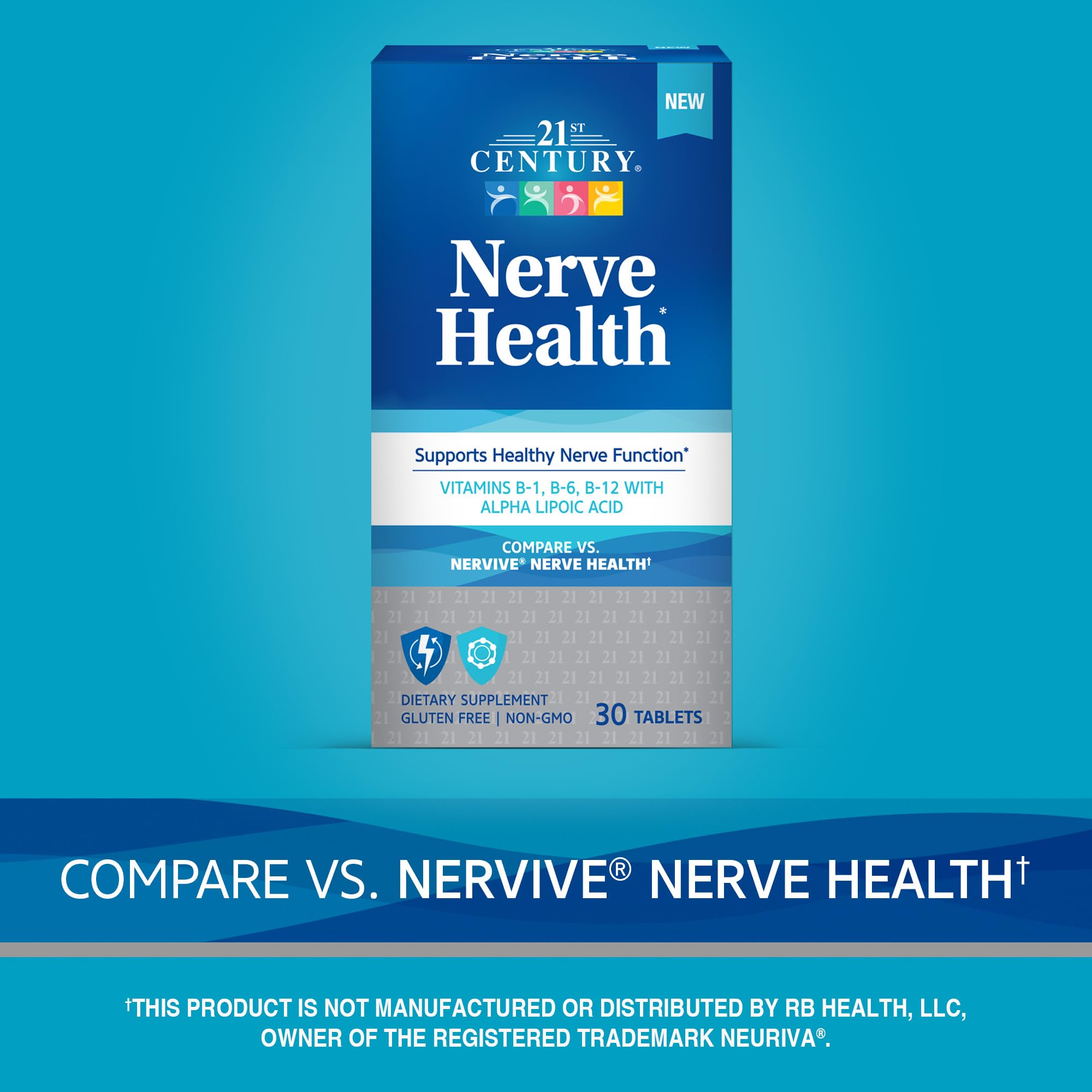 21st Century Nerve Health Tablets (30 Count), Alpha Lipoic Acid 300mg, B1, B6, & B12 Vitamins for Nerve Function Support, Antioxidant ALA Supplement, Gluten Free. Non-GMO, & Vegan - TrustMedUSA
