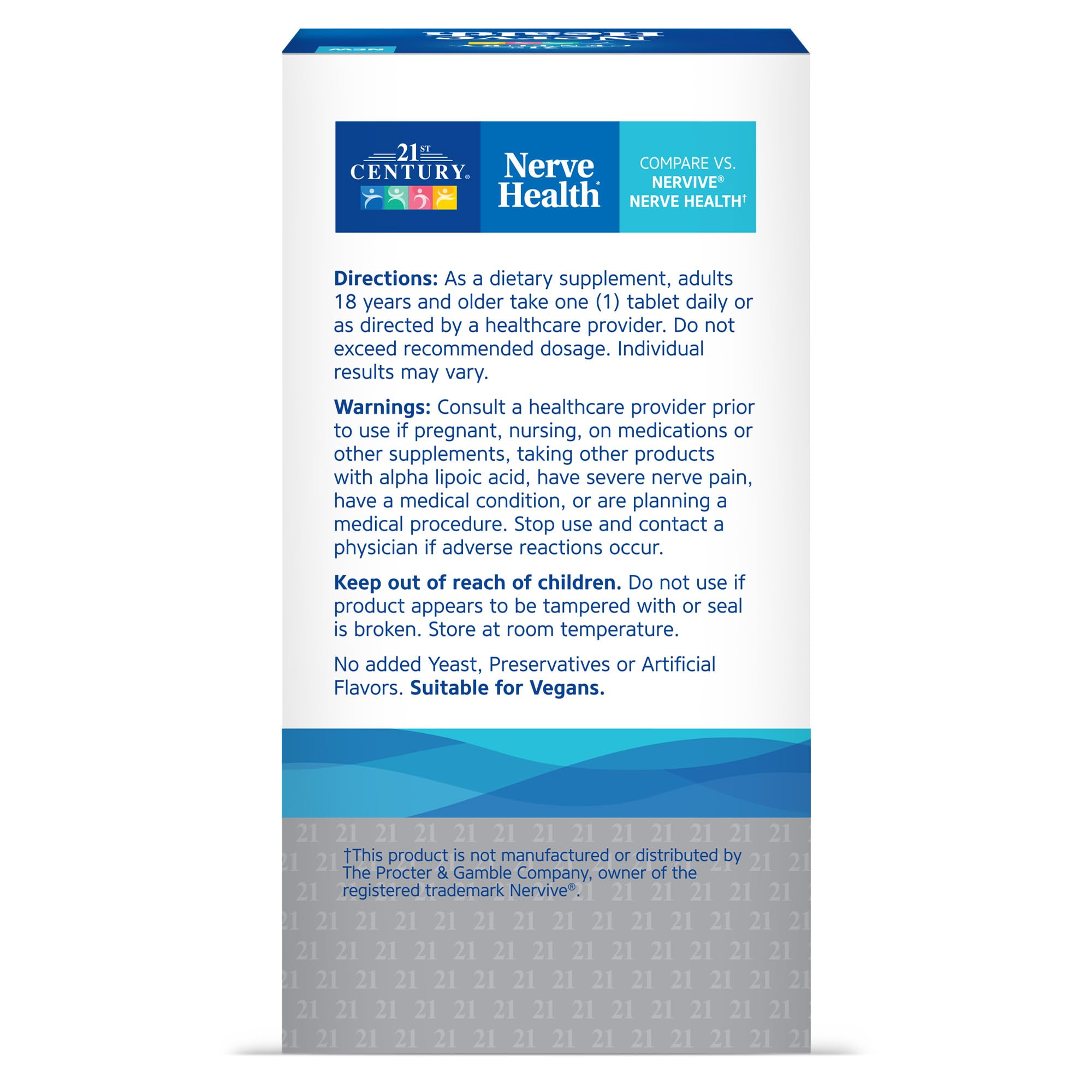 21st Century Nerve Health Tablets (30 Count), Alpha Lipoic Acid 300mg, B1, B6, & B12 Vitamins for Nerve Function Support, Antioxidant ALA Supplement, Gluten Free. Non-GMO, & Vegan - TrustMedUSA