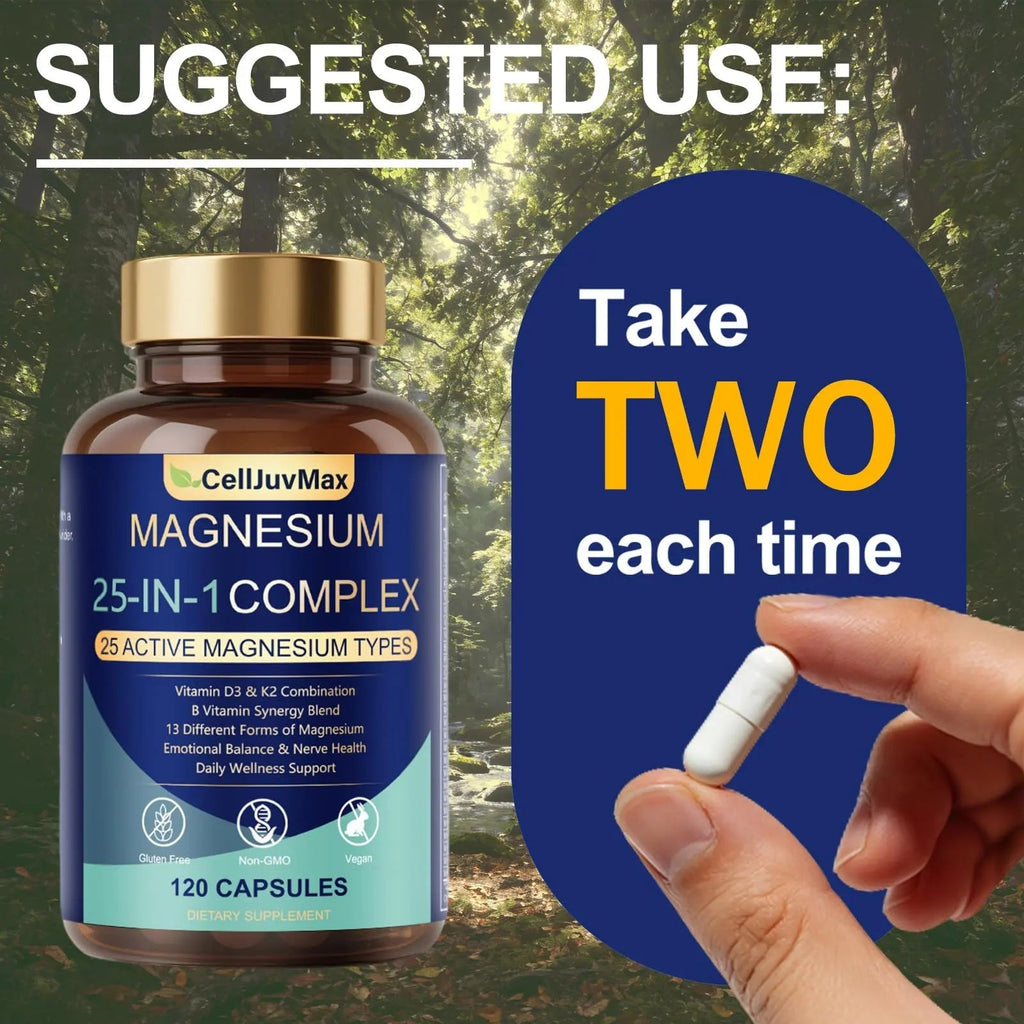25-in-1 Magnesium Complex | Multi-Form Absorbable Blend for Daily Nutritional Support, 120 Vegan Caps (1) - TrustMedUSA