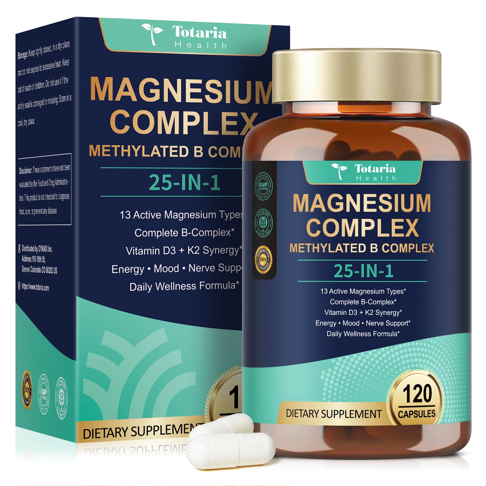 25-in-1 Magnesium Complex with Methylated B Complex Magnesium Glycinate Citrate Malate Taurate Gluconate Aspartate Carbonate D3 K2, Magnesium Supplement - TrustMedUSA
