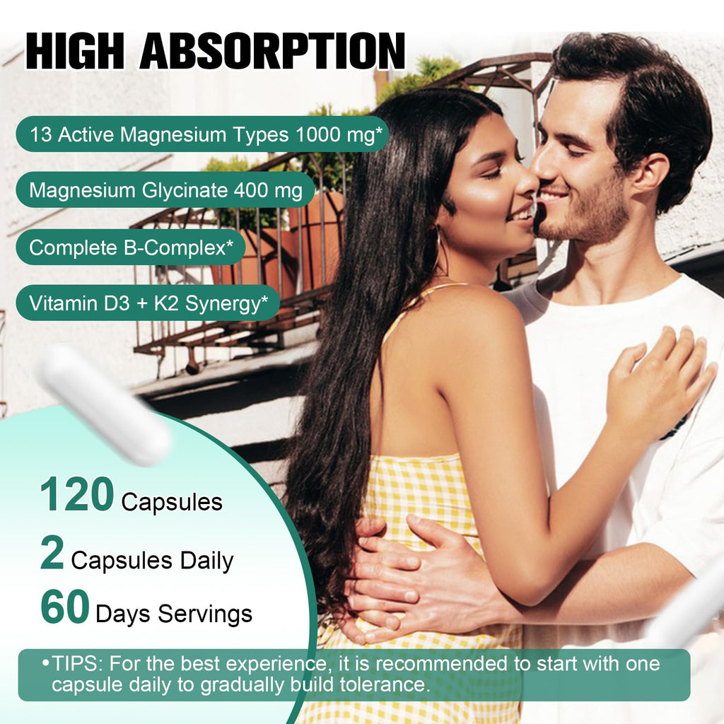 25-in-1 Magnesium Complex with Methylated B Complex Magnesium Glycinate Citrate Malate Taurate Gluconate Aspartate Carbonate D3 K2, Magnesium Supplement - TrustMedUSA