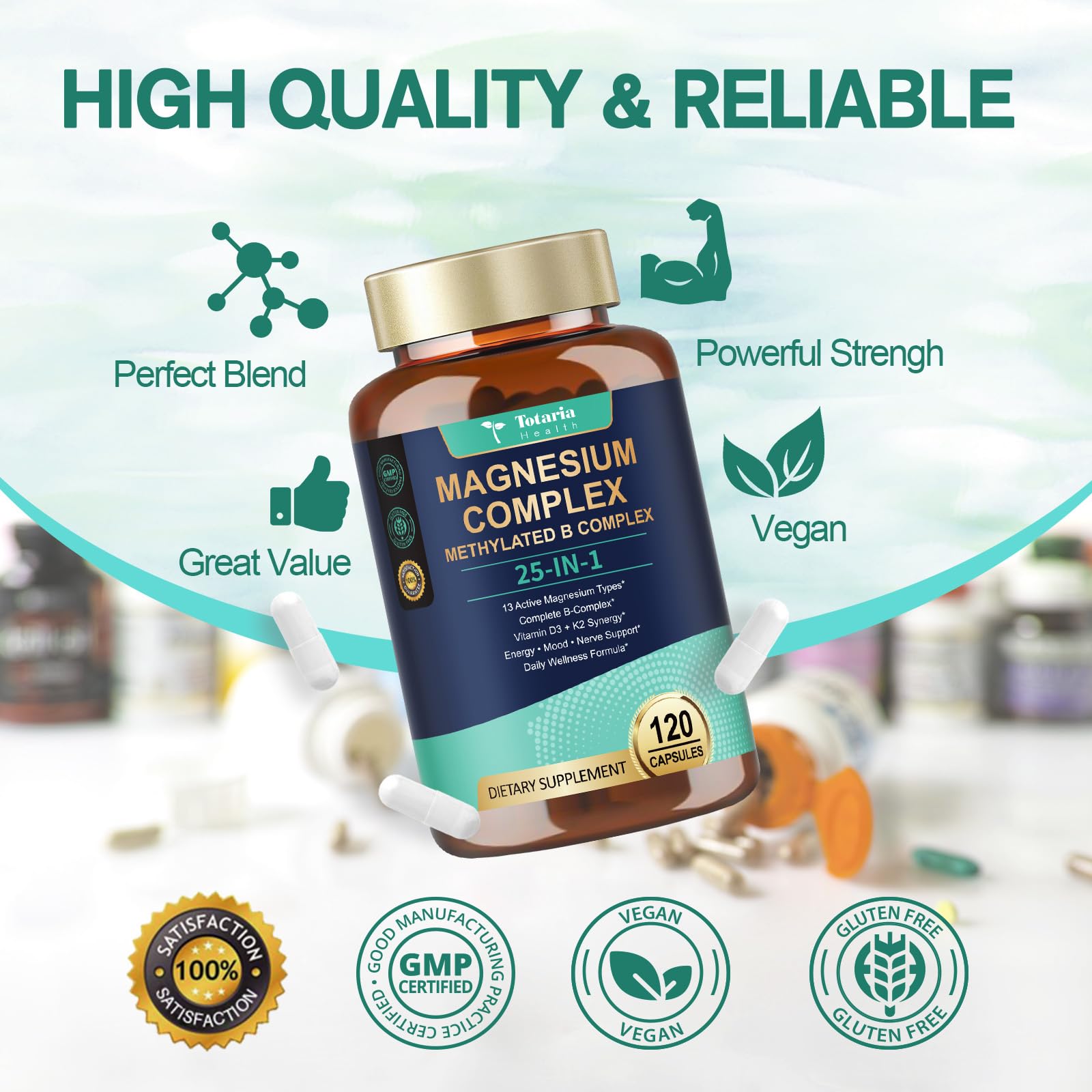 25-in-1 Magnesium Complex with Methylated B Complex Magnesium Glycinate Citrate Malate Taurate Gluconate Aspartate Carbonate D3 K2, Magnesium Supplement - TrustMedUSA