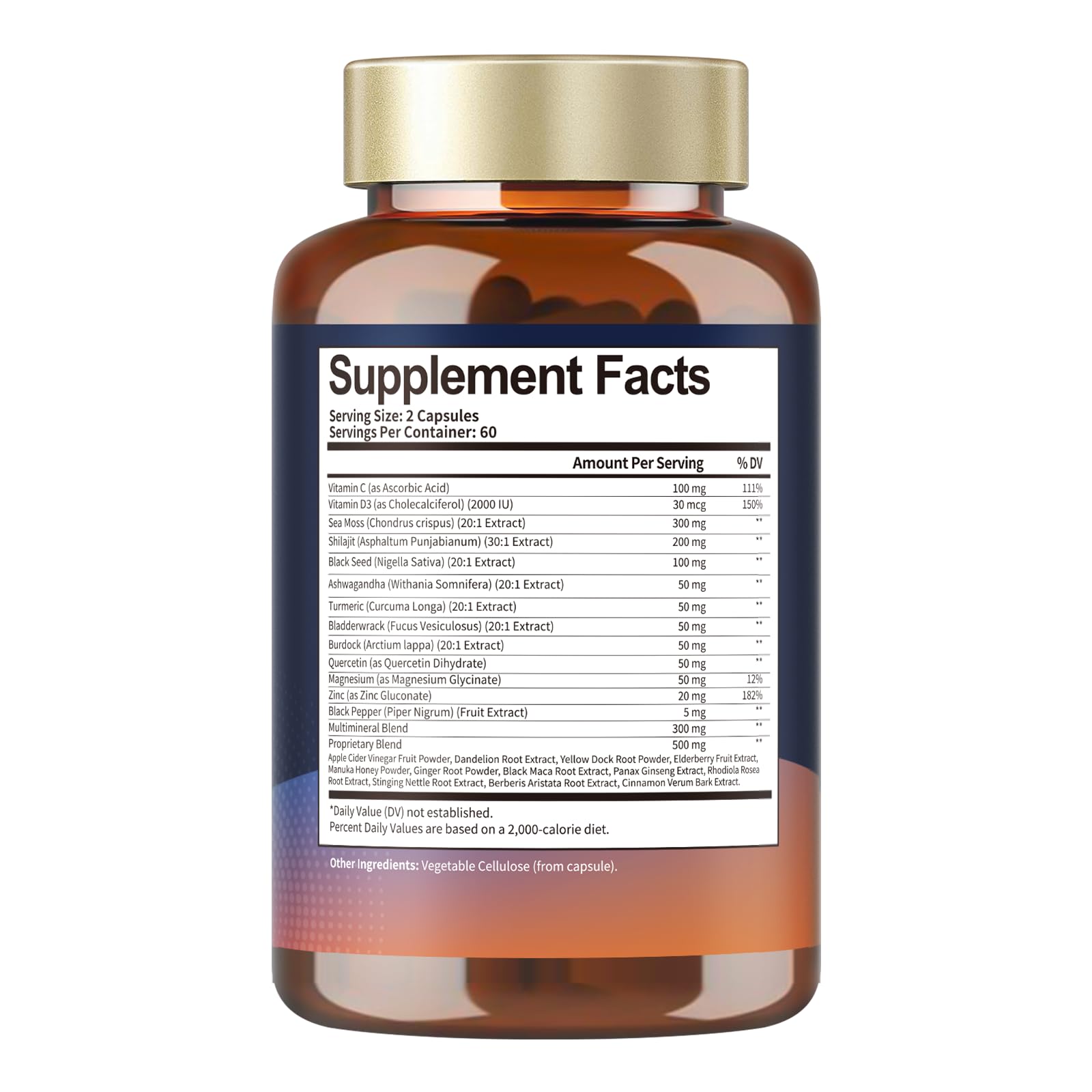 25-in-1 Sea Moss Black Seed Oil Ashwagandha Ginger Shilajit Supplement, Sea Moss Capsules Pro with Bladder Burdock Ceylon Cinnamon Berberine ACV Manuka VIT C & D3 for Men Women, 120 Vegan Caps - TrustMedUSA
