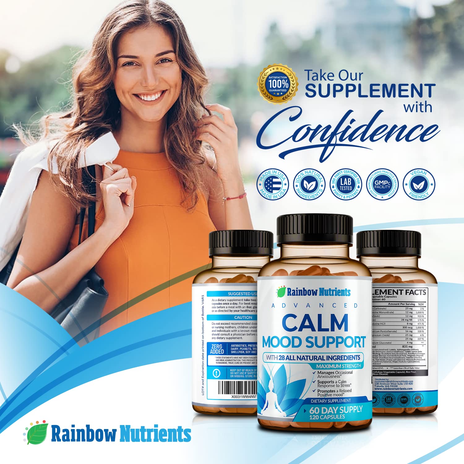 28 in 1 Calm Mood Support Supplement- Natural Happy Pills for Occasional Anxiousness & Stress, Worry feelings, Relaxation, Mental Clarity | Max Sleep & Mood Support for Women & Men|120 Vegan Capsules - TrustMedUSA