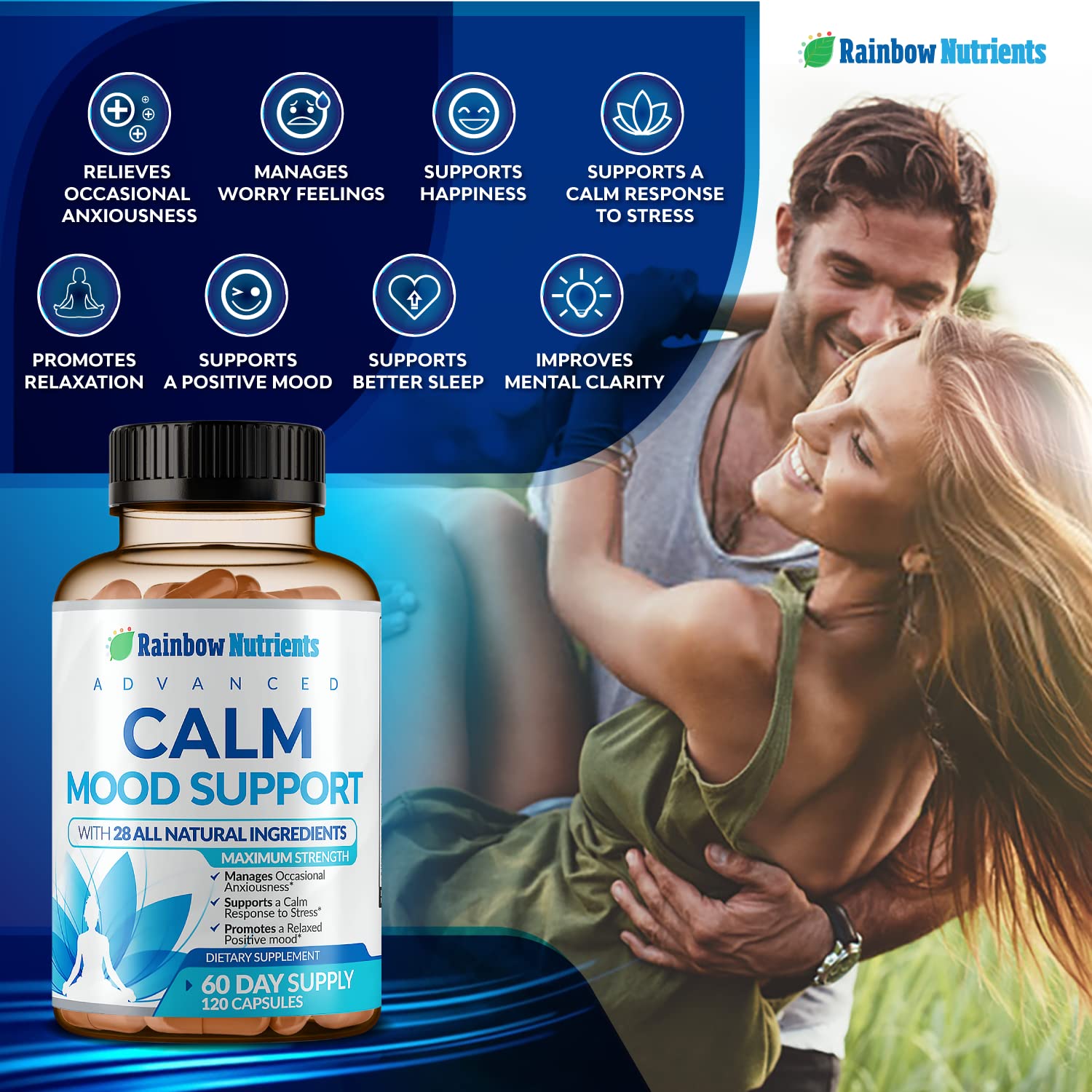 28 in 1 Calm Mood Support Supplement- Natural Happy Pills for Occasional Anxiousness & Stress, Worry feelings, Relaxation, Mental Clarity | Max Sleep & Mood Support for Women & Men|120 Vegan Capsules - TrustMedUSA