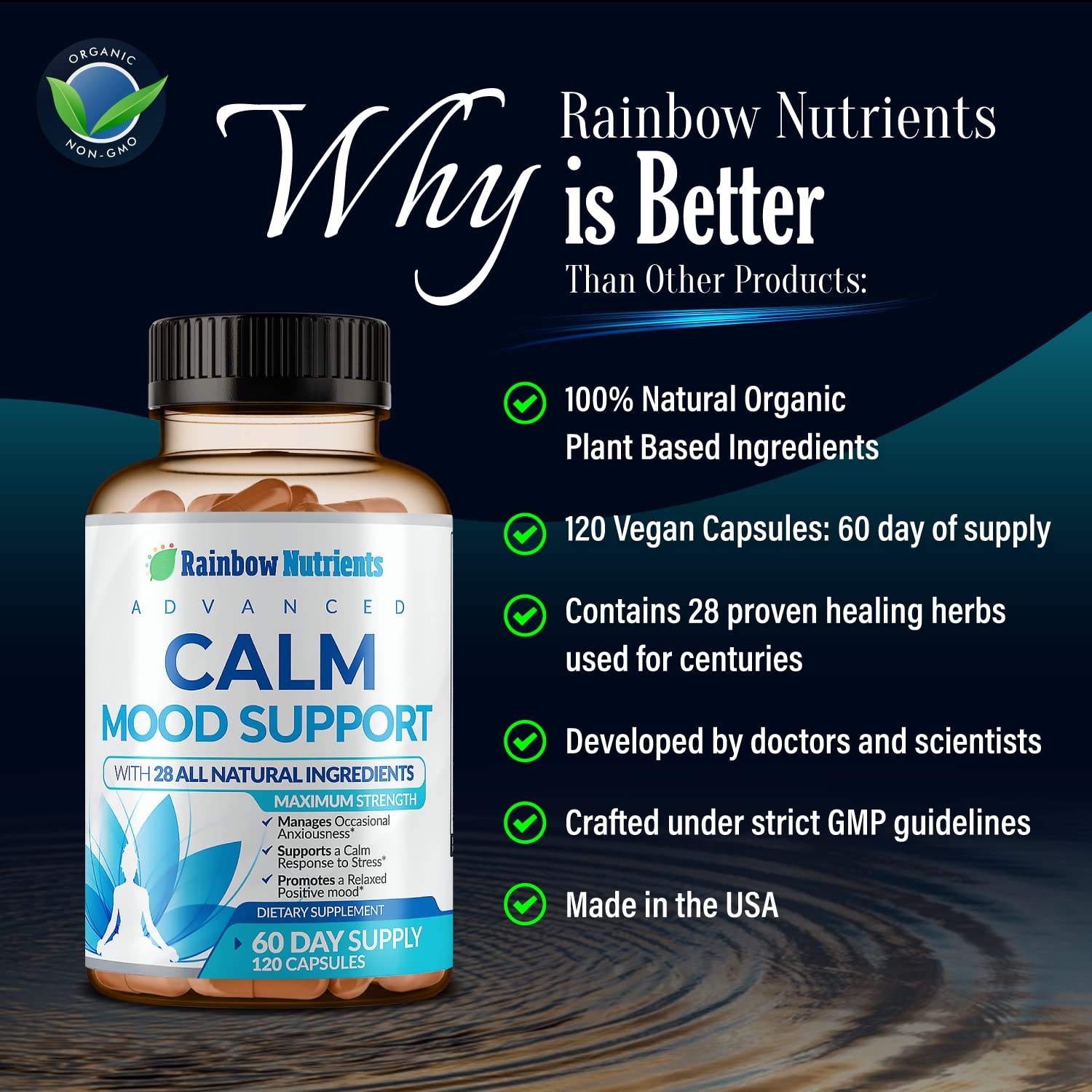 28 in 1 Calm Mood Support Supplement- Natural Happy Pills for Occasional Anxiousness & Stress, Worry feelings, Relaxation, Mental Clarity | Max Sleep & Mood Support for Women & Men|120 Vegan Capsules - TrustMedUSA