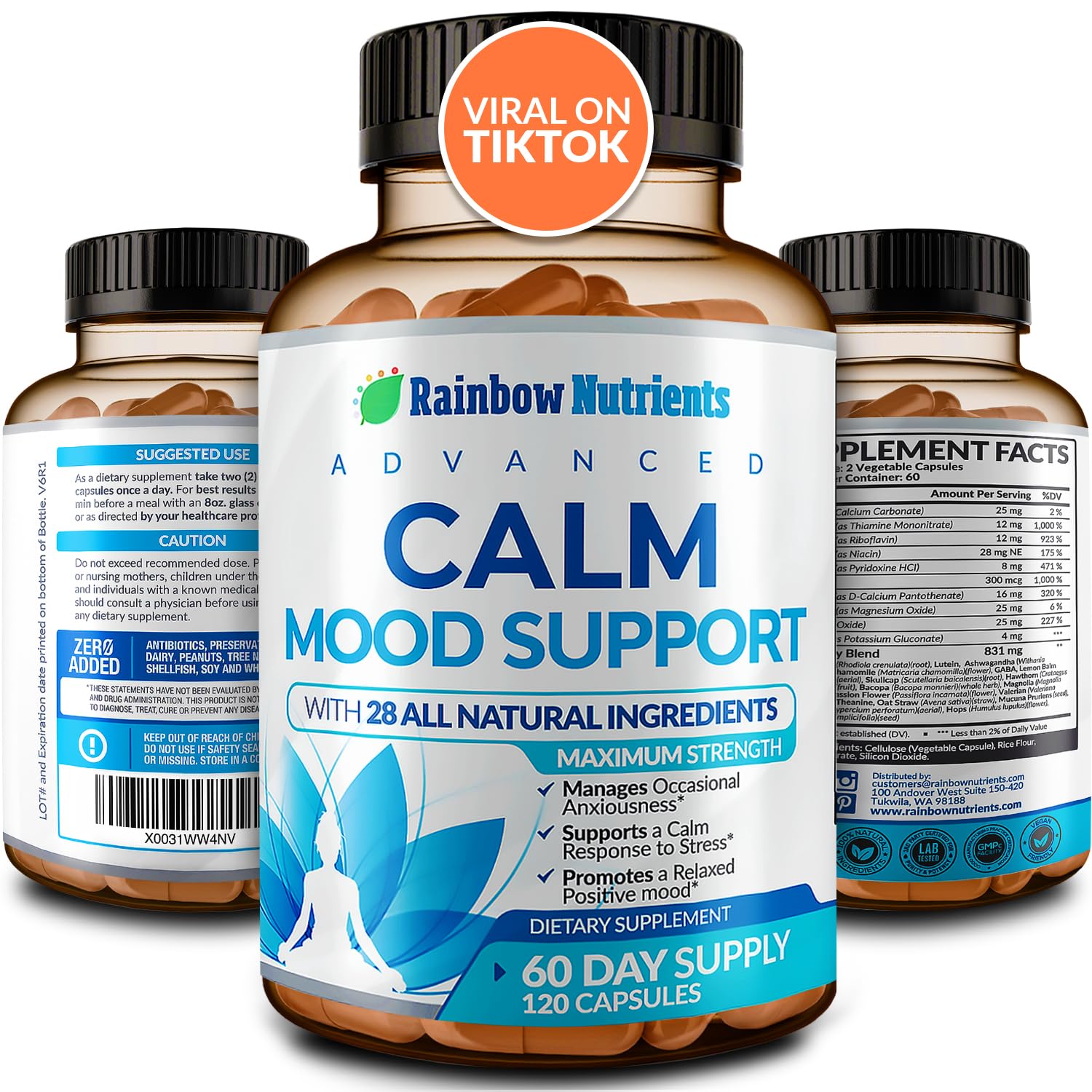 28 in 1 Calm Mood Support Supplement- Natural Happy Pills for Occasional Anxiousness & Stress, Worry feelings, Relaxation, Mental Clarity | Max Sleep & Mood Support for Women & Men|120 Vegan Capsules - TrustMedUSA