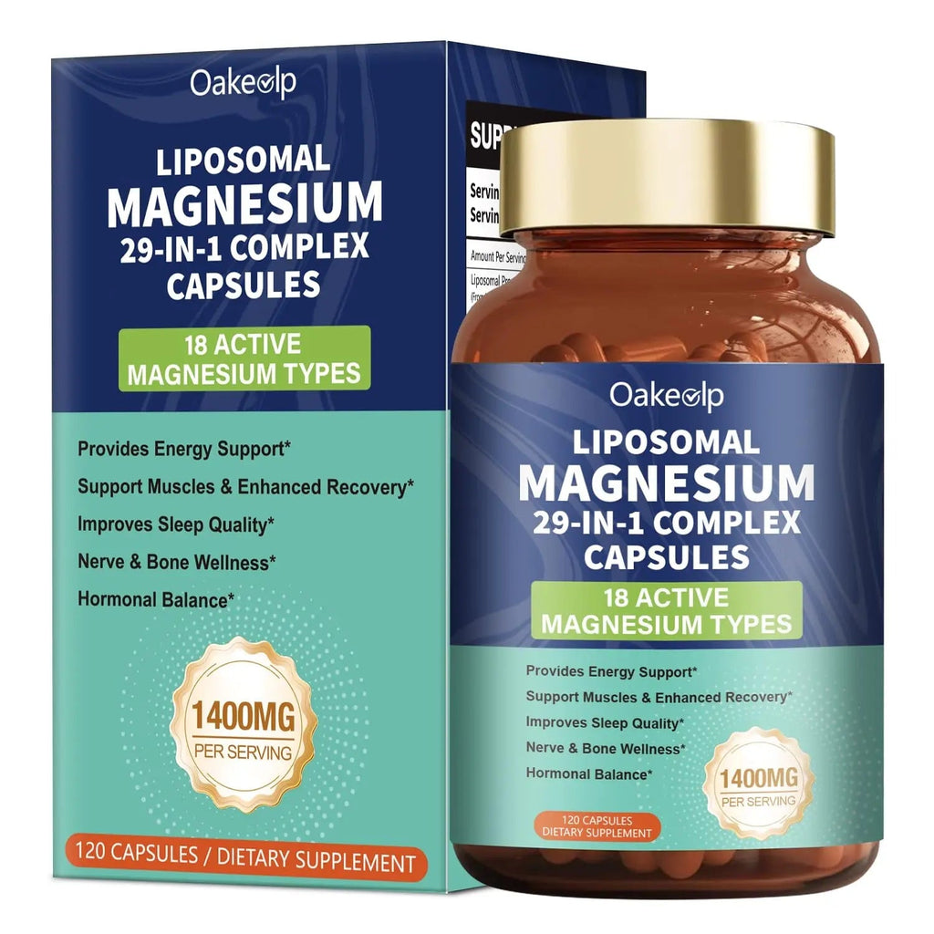 29-in-1 Liposomal 18 Active Types Magnesium Complex 1400MG Capsule,L-Threonate Glycinate Malate etc,Mild & Efficient,Extra Vitamin B6 B12 D3K2 & CoQ10, Relaxation Nerve* & Hert* Support - TrustMedUSA