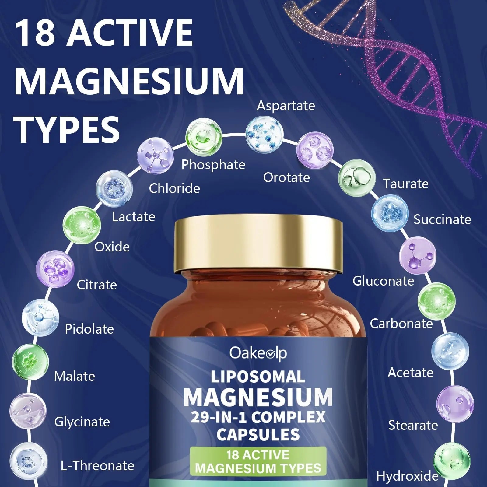29-in-1 Liposomal 18 Active Types Magnesium Complex 1400MG Capsule,L-Threonate Glycinate Malate etc,Mild & Efficient,Extra Vitamin B6 B12 D3K2 & CoQ10, Relaxation Nerve* & Hert* Support - TrustMedUSA