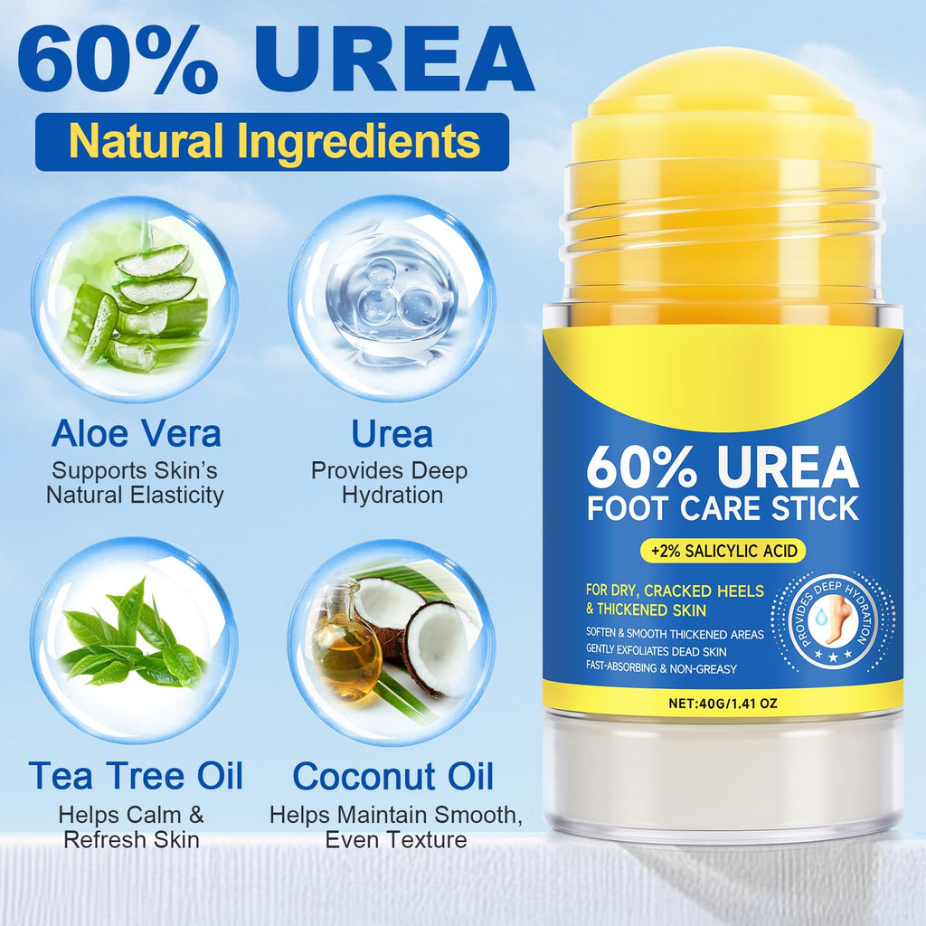 2Pack 60% Urea with 2% Salicylic Acid Urea Foot Care Stick, Foot Cream Moisturizer for Dry Cracked Feet, Knees, Elbows, Hands,Moisturizes and Hydrates the Dry Skin,Callus Remover & Skin Softener - Maple Wellness Supplements