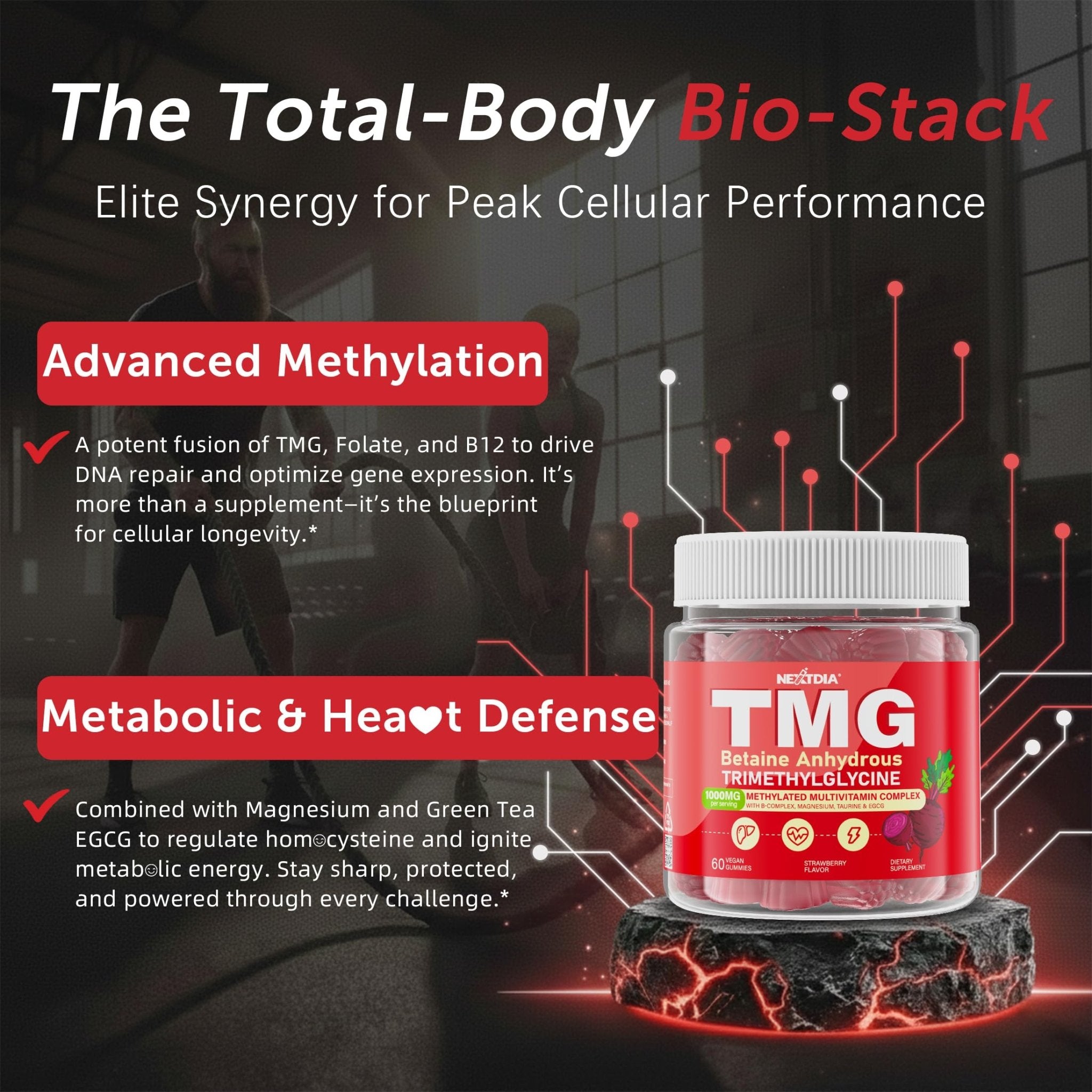 2Pack TMG Gummies 1000mg Betaine Anhydrous + Methylated Multivitamin & B Complex Methylated(Methylfolate B12 B6), Magnesium, Taurine - Essential Trimethylglycine for Homocysteine Levels, Brain, Energy - TrustMedUSA
