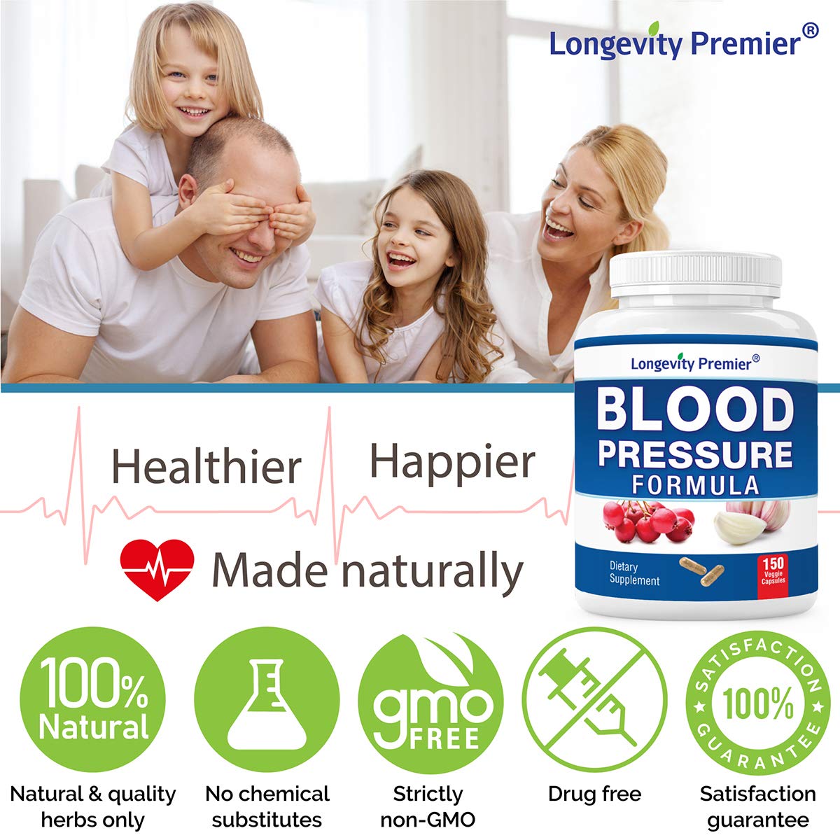[3-Bottle X 150 Caps] Longevity Blood Pressure Formula -Scientifically formulated with Hawthorn & 12+ Quality Natural Herbs - TrustMedUSA