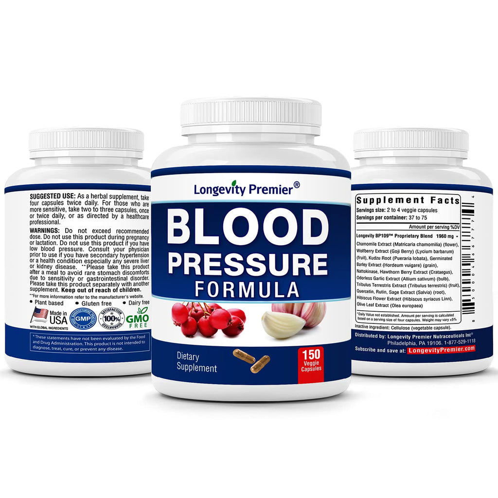 [3-Bottle X 150 Caps] Longevity Blood Pressure Formula -Scientifically formulated with Hawthorn & 12+ Quality Natural Herbs - TrustMedUSA