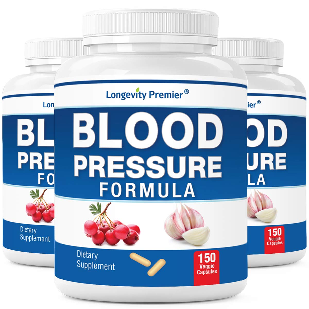 [3-Bottle X 150 Caps] Longevity Blood Pressure Formula -Scientifically formulated with Hawthorn & 12+ Quality Natural Herbs - TrustMedUSA