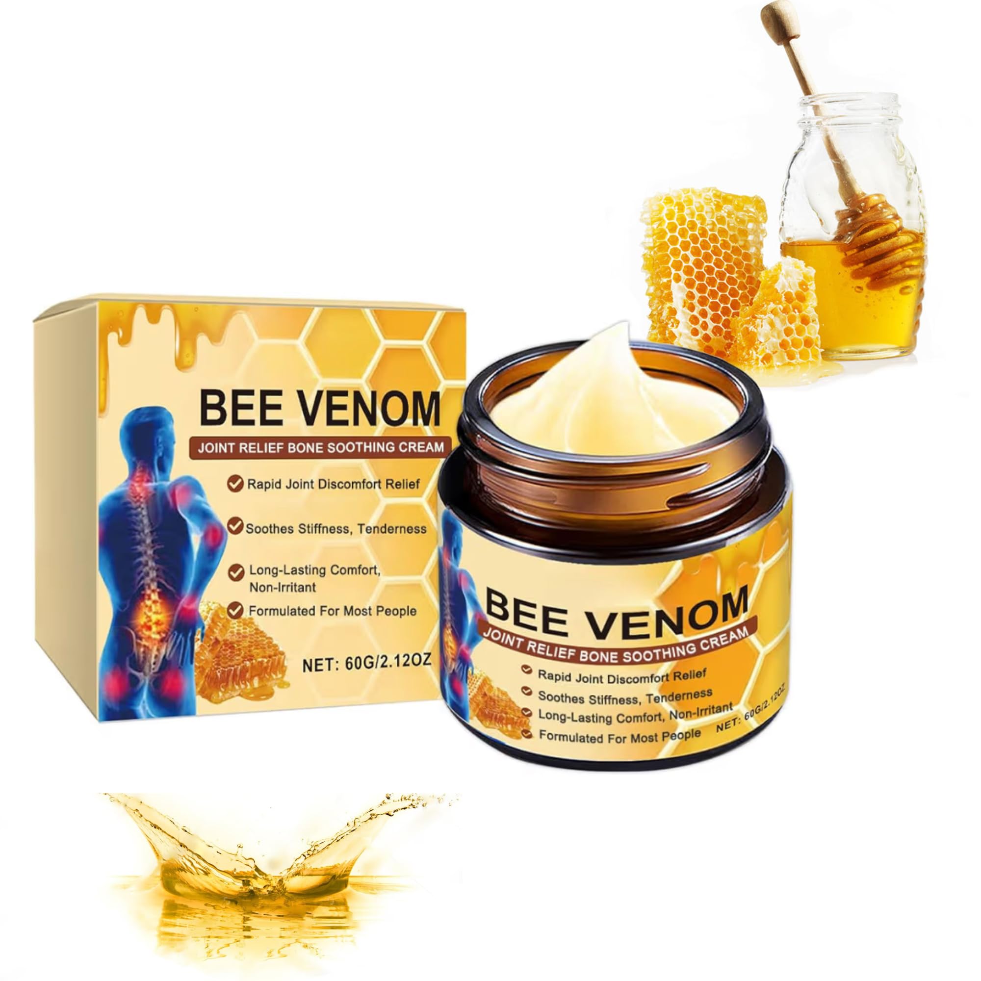 3 Diamonds Bee Venom Cream, Natural Joint & Bone Soothing Ointment for Back, Knees, Hands, Neck & Feet – Fast Absorbing Bee Venom Cream – 60g/2.12oz - TrustMedUSA