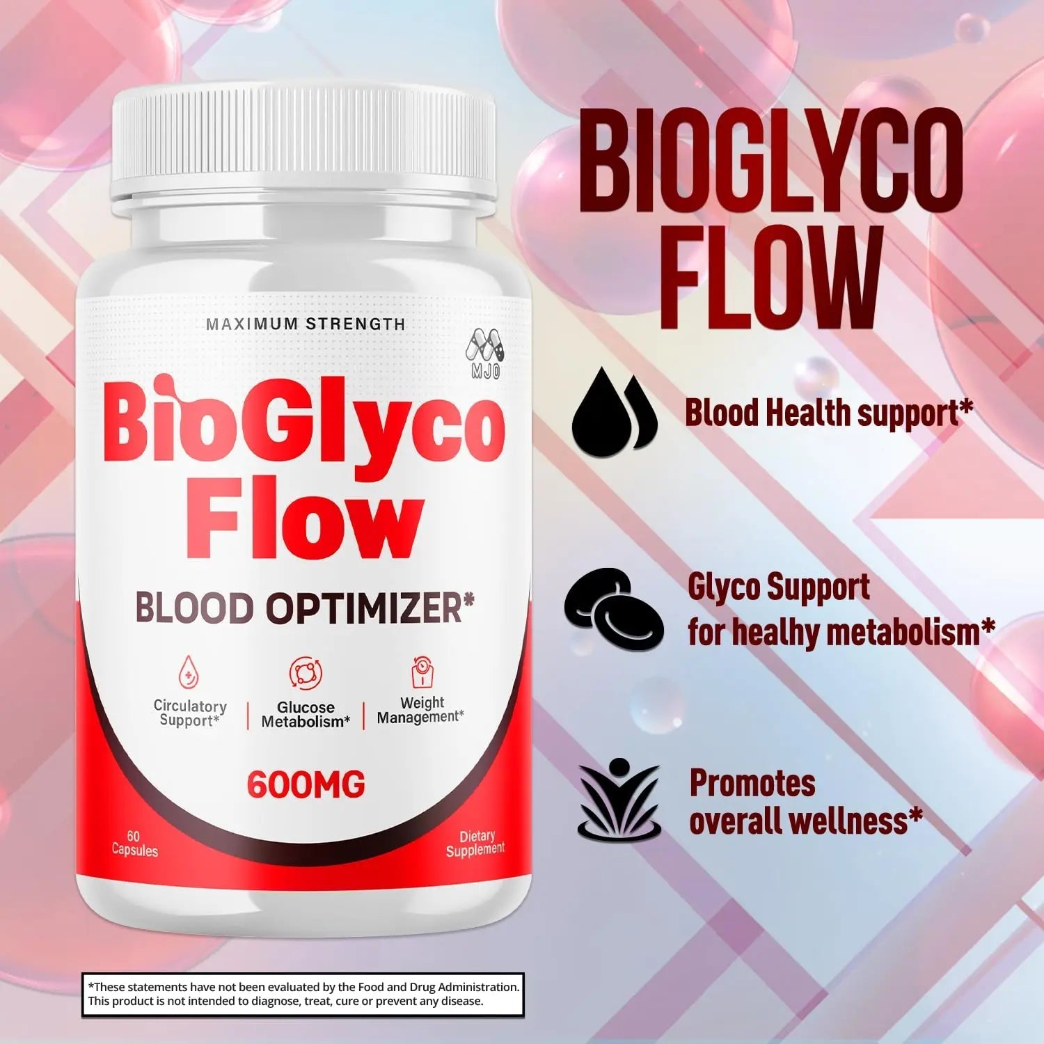 (3 Pack) BioGlyco Flow Blood Optimizer Capsules, Official BioGlyco Flow Pills with All Natural Ingredients, Advanced Health and Wellness Supplement with Maximum Strength Multivitamins (180 Capsules) - TrustMedUSA