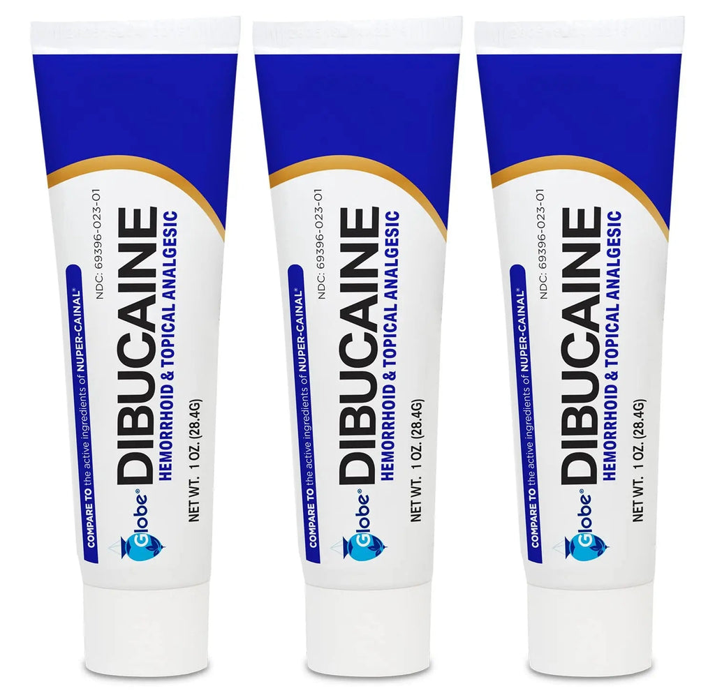 (3 Pack) Globe Dibucaine 1% Hemorrhoid Treatment Ointment - 1 Oz Rapid Numbing Relief, Hemorrhoid Treatment from Itch and Burn - TrustMedUSA