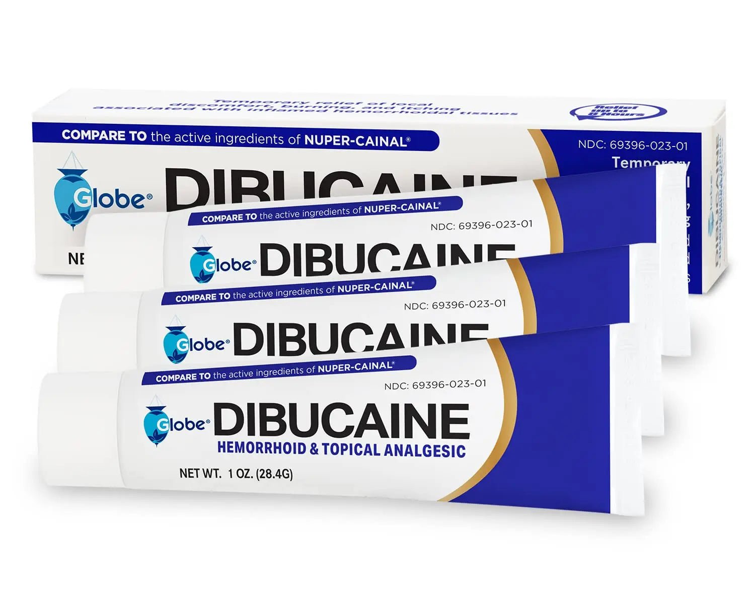 (3 Pack) Globe Dibucaine 1% Hemorrhoid Treatment Ointment - 1 Oz Rapid Numbing Relief, Hemorrhoid Treatment from Itch and Burn - TrustMedUSA