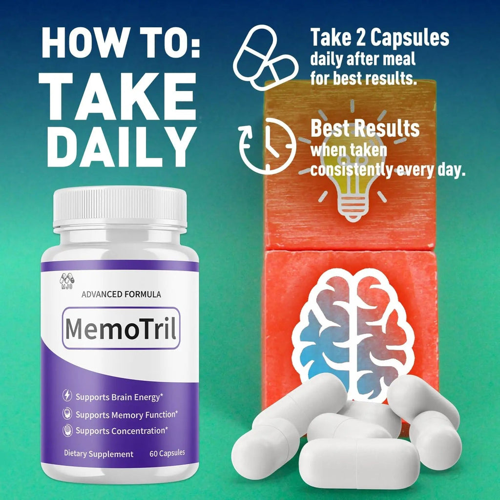 (3 Pack) Memotril Capsules, Official Memo Tril Supplement Pills with All Natural Ingredients, Advanced Memotril for Brain Health & Wellness Support with Premium Vitamins for Women & Men (180 Capsules) - TrustMedUSA