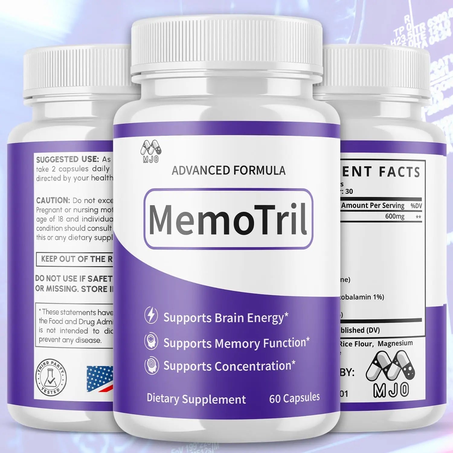 (3 Pack) Memotril Capsules, Official Memo Tril Supplement Pills with All Natural Ingredients, Advanced Memotril for Brain Health & Wellness Support with Premium Vitamins for Women & Men (180 Capsules) - TrustMedUSA