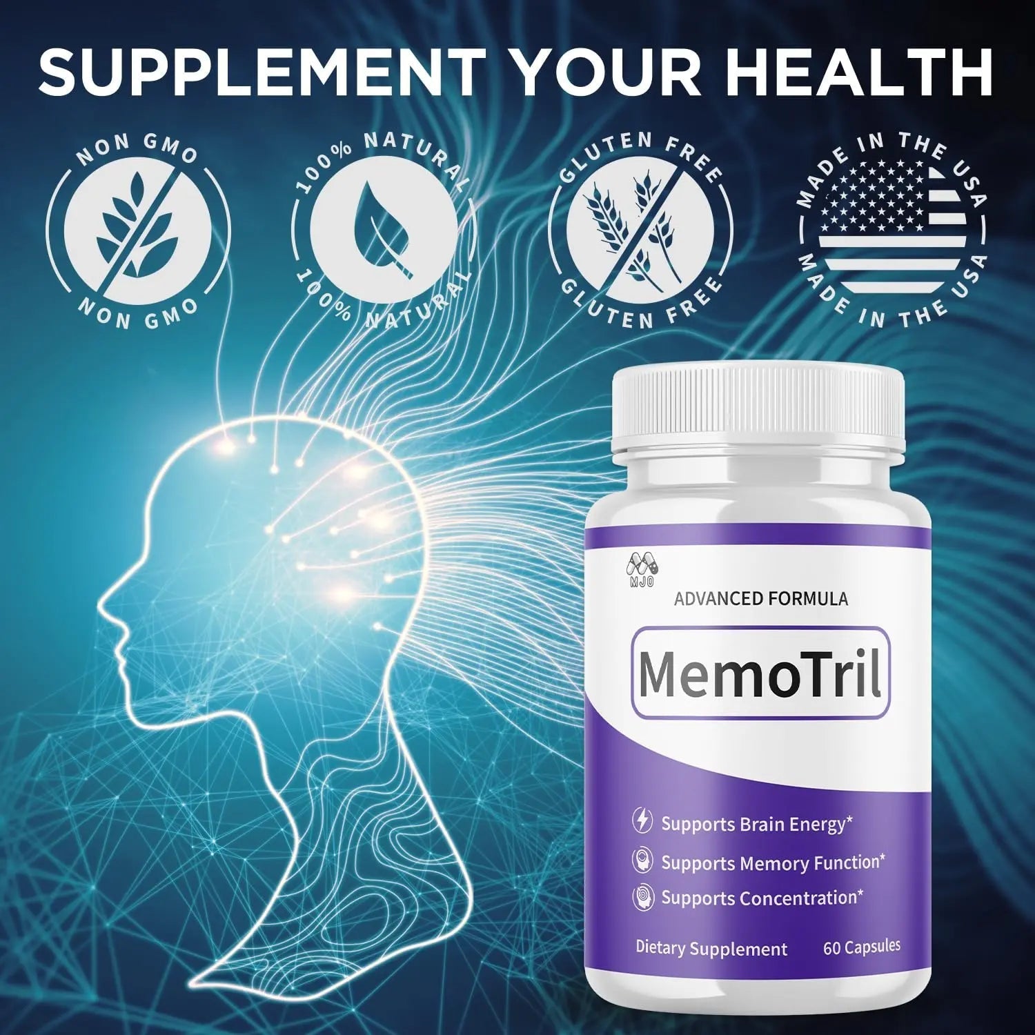 (3 Pack) Memotril Capsules, Official Memo Tril Supplement Pills with All Natural Ingredients, Advanced Memotril for Brain Health & Wellness Support with Premium Vitamins for Women & Men (180 Capsules) - TrustMedUSA