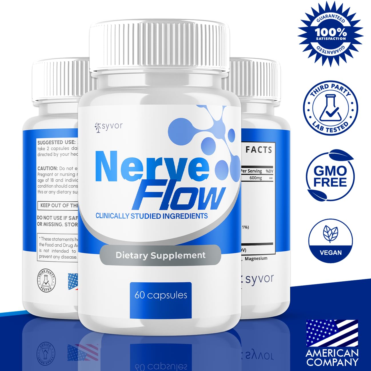 (3 Pack) Nerve Flow Capsules, Official Nerve Flow Pills Made with All Natural Ingredients, Maximum Strength NerveFlow Sciatic Support Supplement with Advanced Vitamins for Women & Men (180 Capsules) - TrustMedUSA
